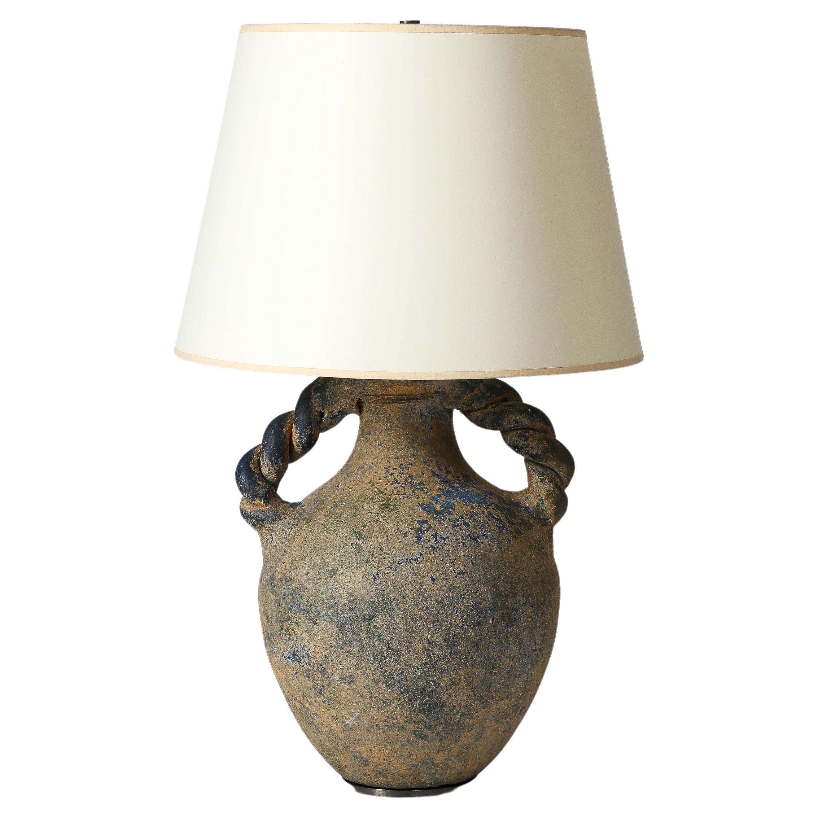 Amphora Shaped Glazed Ceramic Table Lamp For Sale