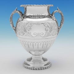 Amphora Shaped Neoclassical Revival Silver Plated Pair of Wine Coolers from 1855