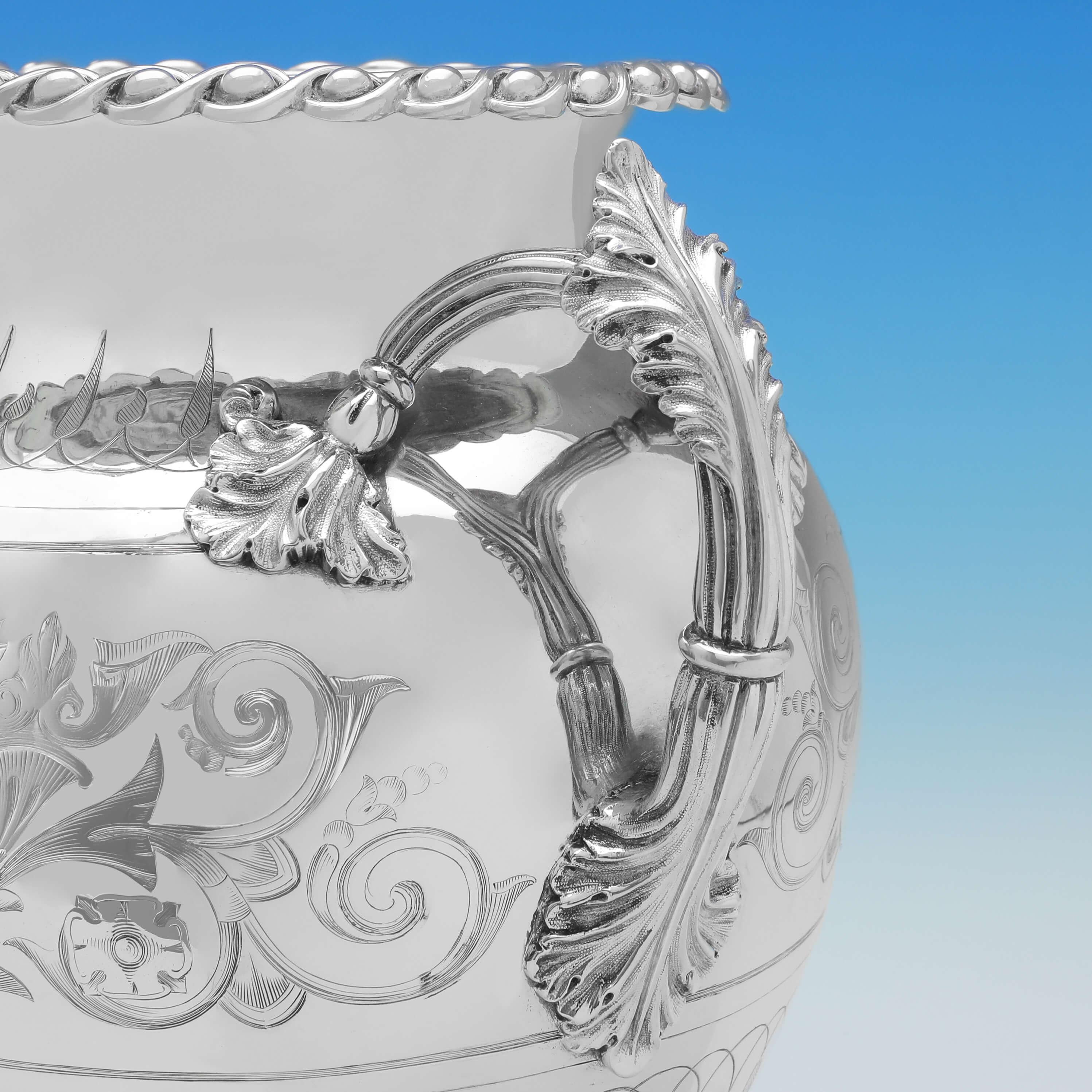 Engraved Amphora Shaped Neoclassical Revival Silver Plated Pair of Wine Coolers from 1855
