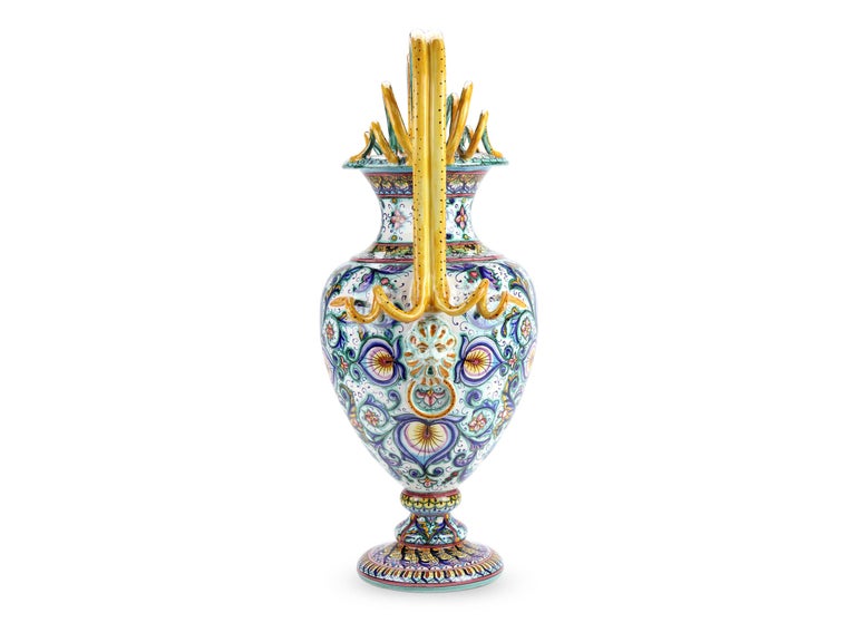 Vase Amphora Hand Painted Ornament Handles Majolica Renaissance Vessel