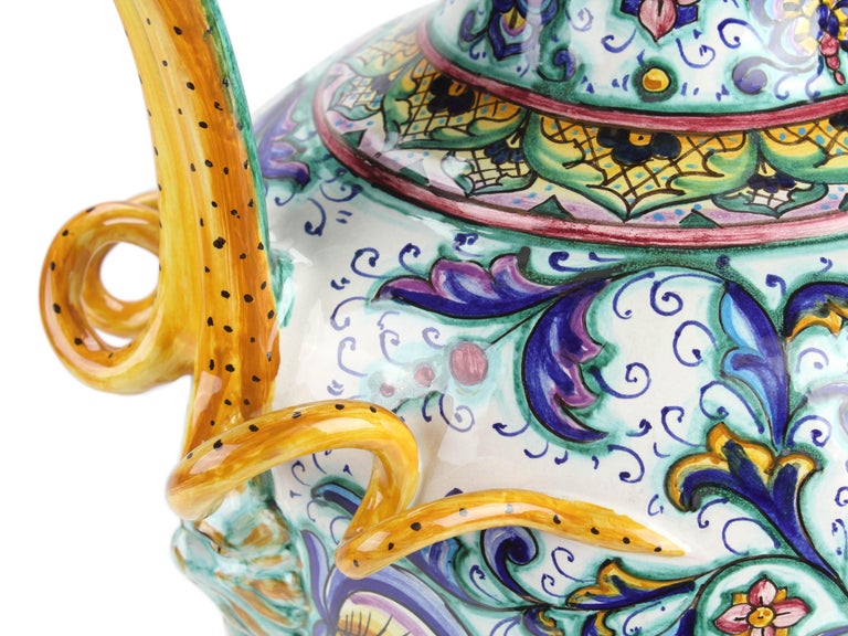 Vase Amphora Hand Painted Ornament Handles Majolica Renaissance Vessel