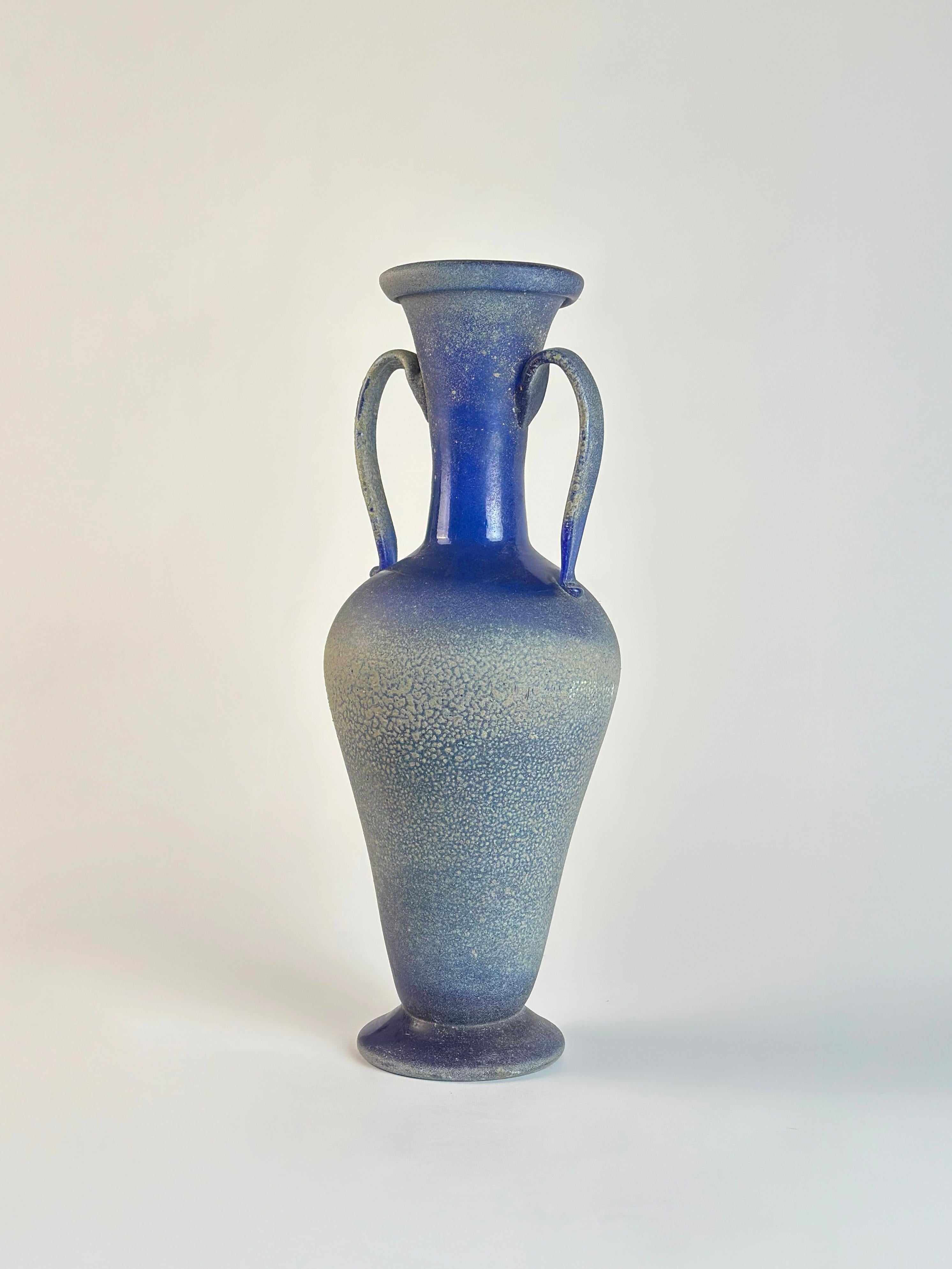 Greco-romano Vaso in vetro di Seguso Blue Scavo, Italia, circa anni '70 in vendita