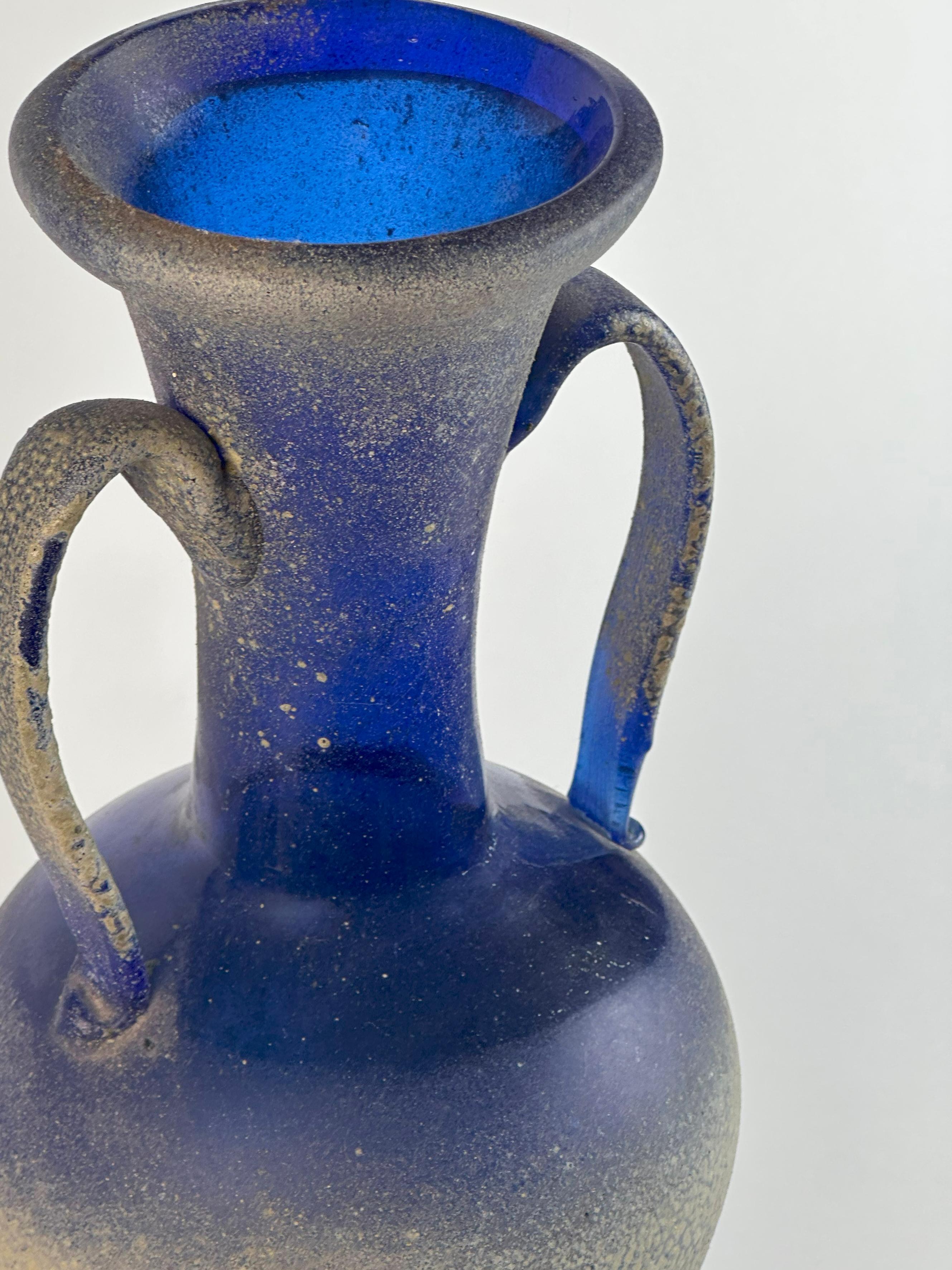 Vetro di Murano Vaso in vetro di Seguso Blue Scavo, Italia, circa anni '70 in vendita