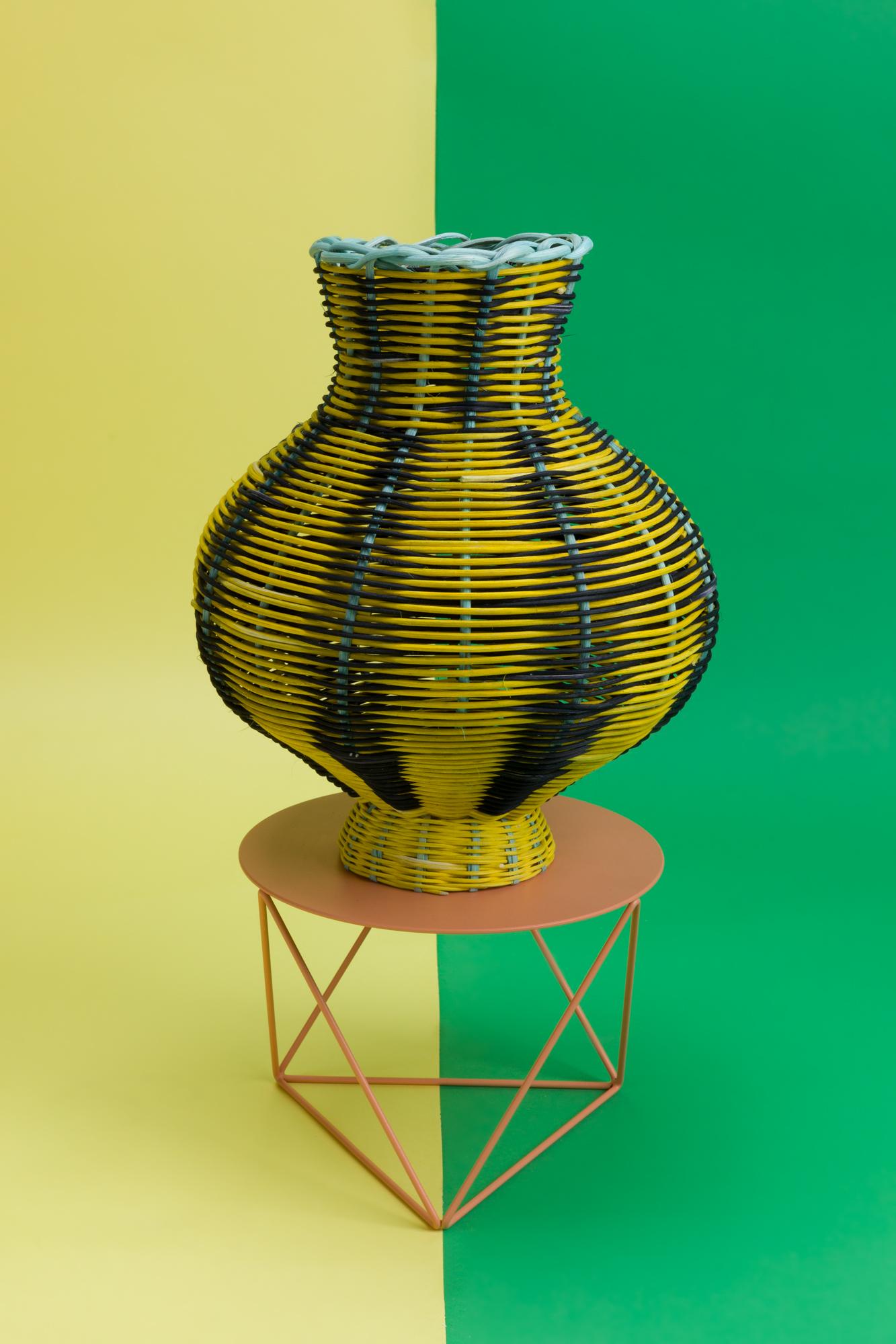 Modern Amphora Woven Vase in Lemon/Black/Emerald by Studio Herron