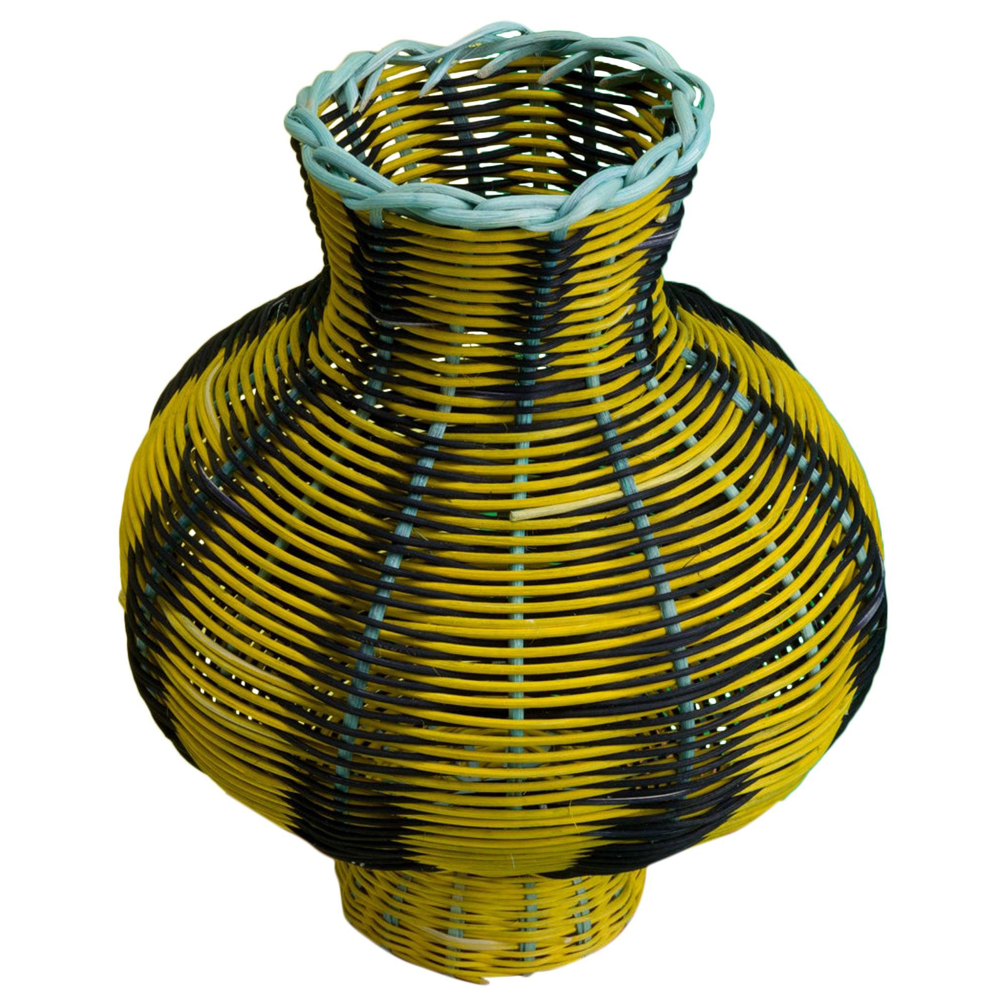Amphora Woven Vase in Lemon/Black/Emerald by Studio Herron