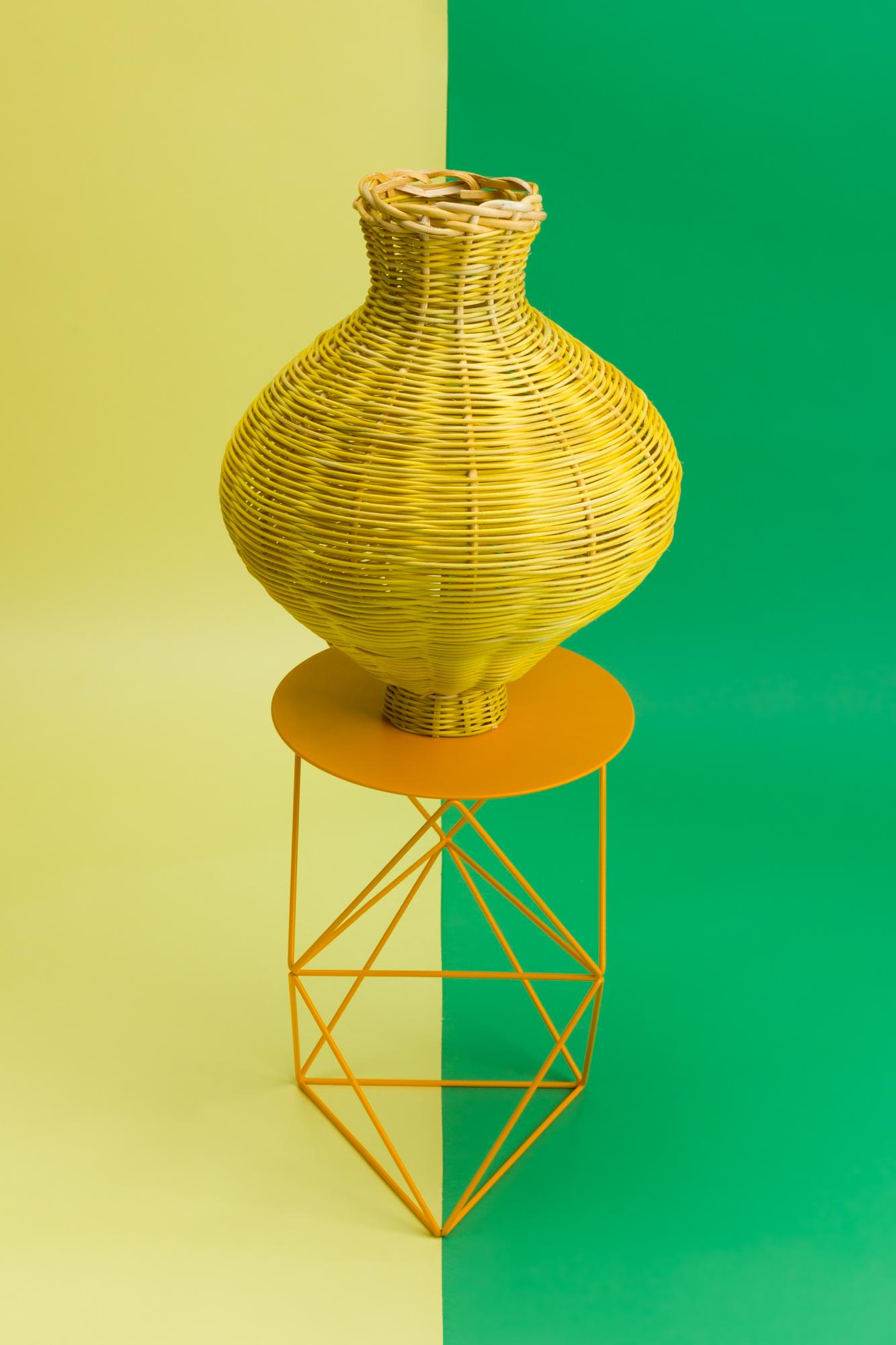 Modern Amphora Vase Woven in Lemon by Studio Herron