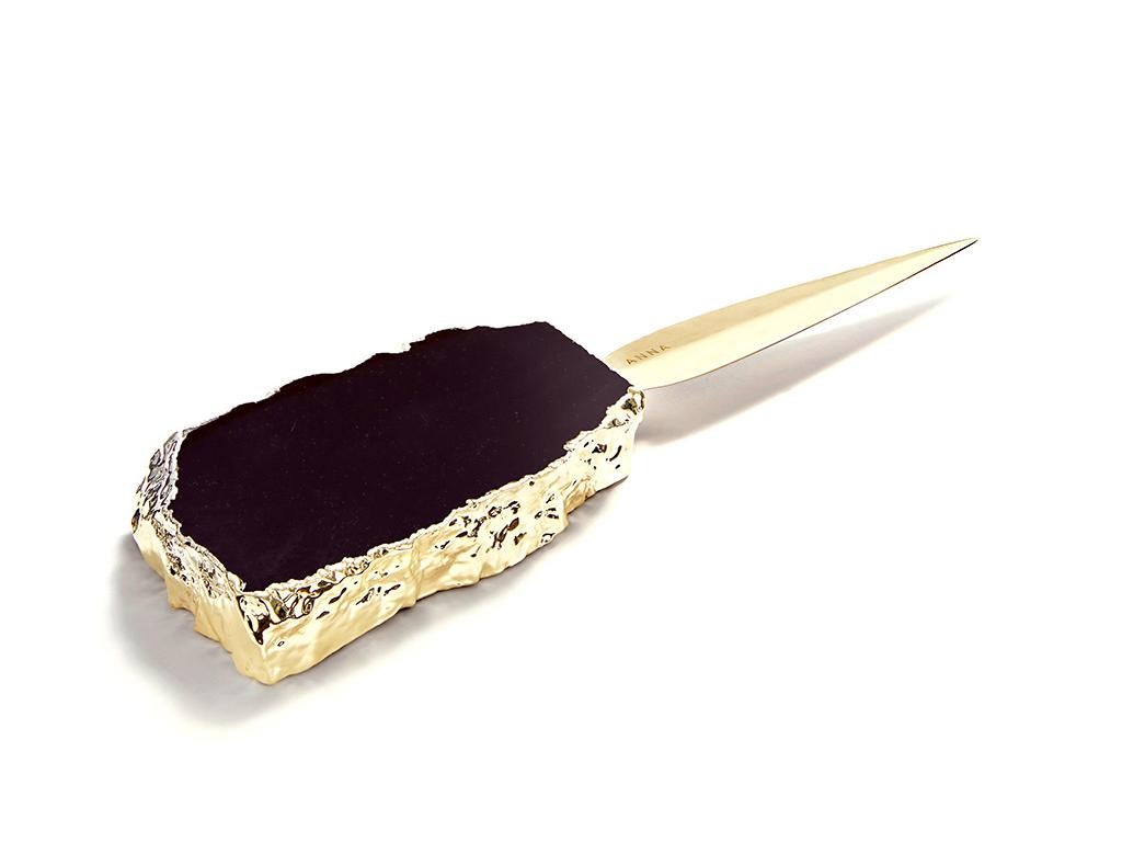 Brazilian Ampliar Letter Opener in Obsidian and Gold by Anna Rabinowitz