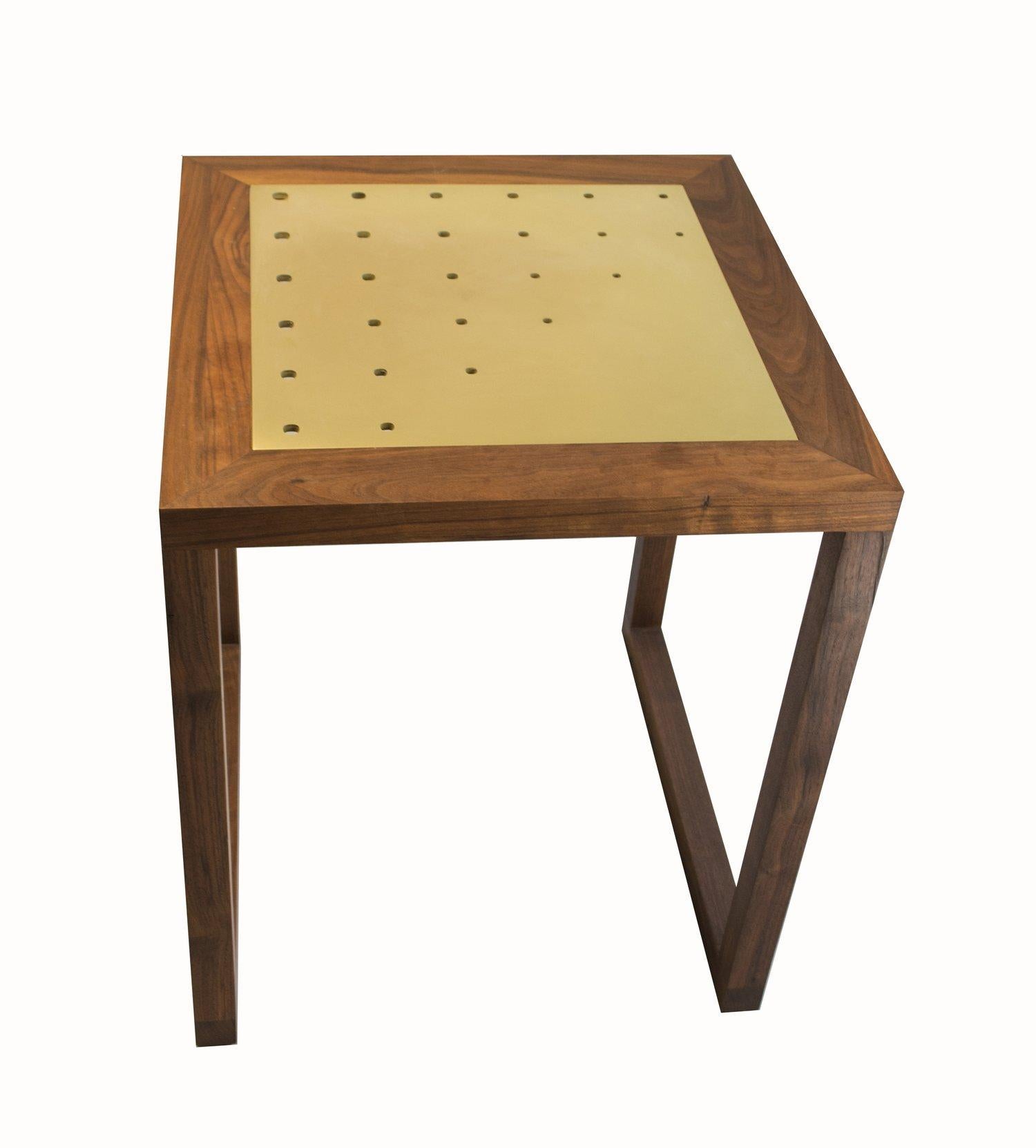 Modern Amplitude End Table by Kln Studio in Solid Walnut and Brass For Sale