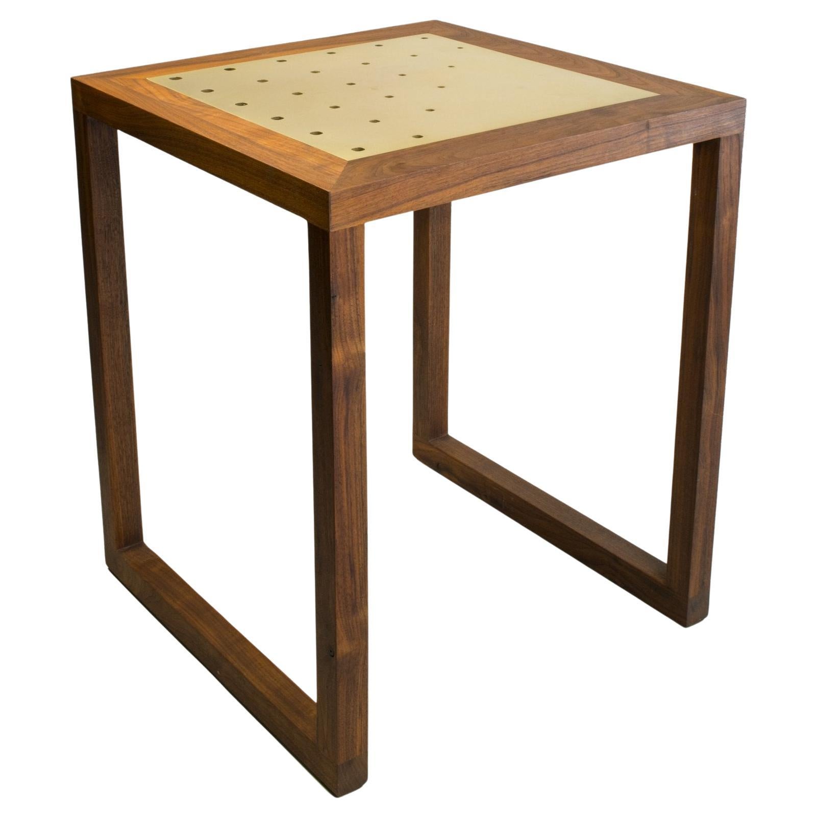 Amplitude End Table by Kln Studio in Solid Walnut and Brass For Sale