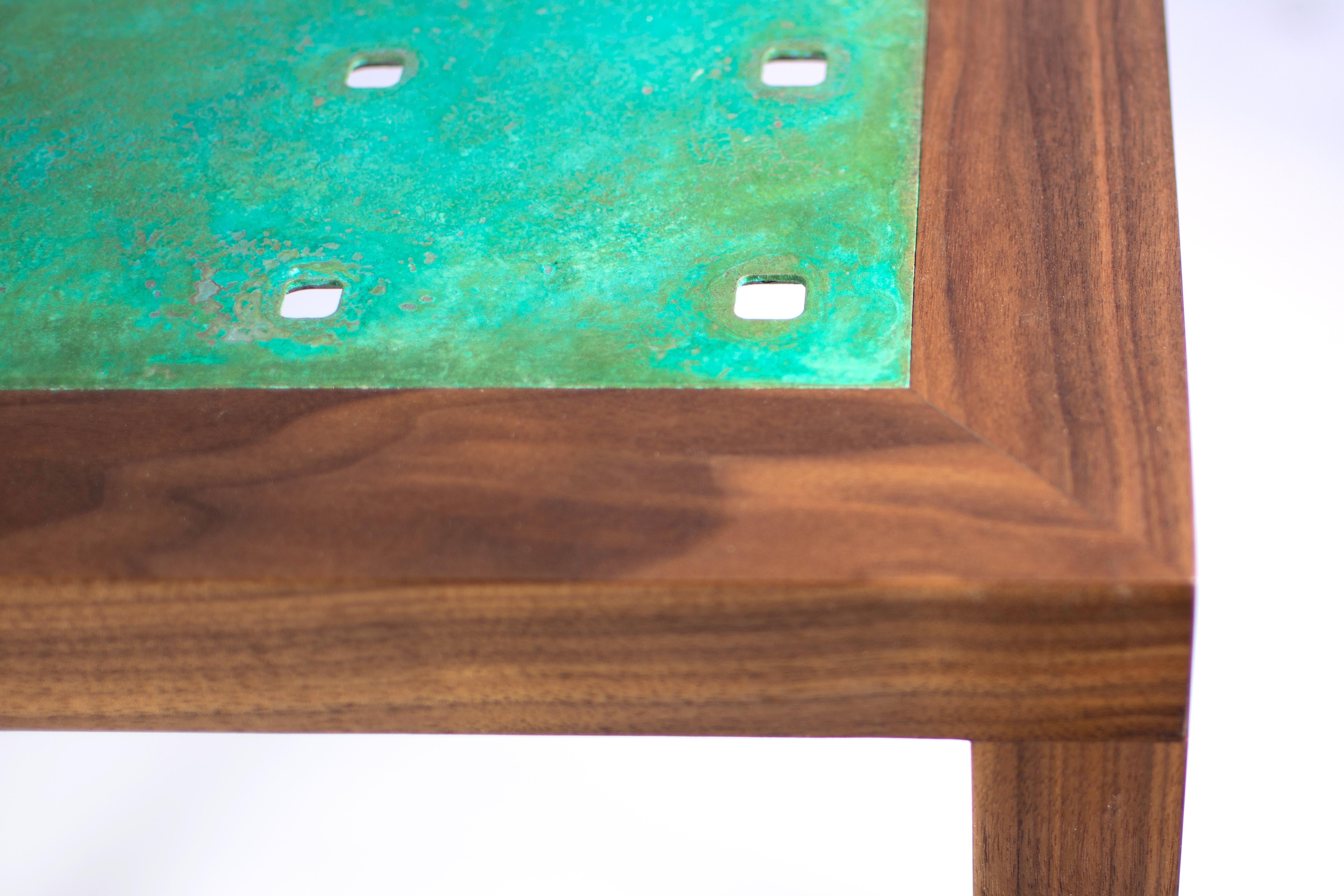 Amplitude End Table by KLN Studio with Inlaid Patinated Copper and Walnut In New Condition For Sale In Brooklyn, NY