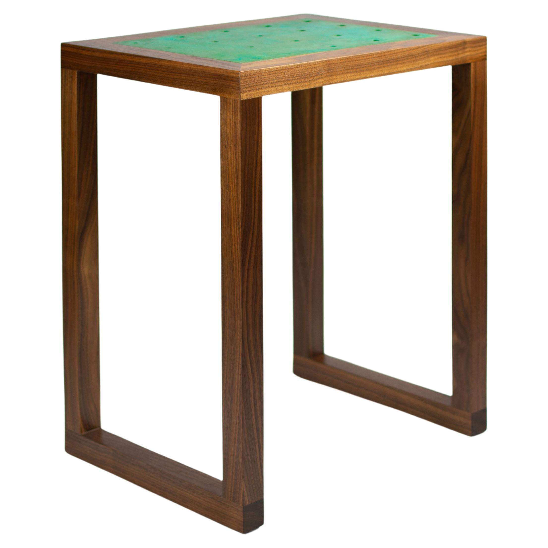 Amplitude End Table by KLN Studio with Inlaid Patinated Copper and Walnut For Sale