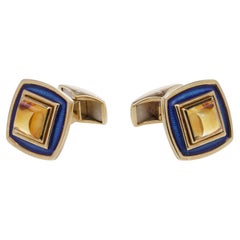 Gemelli AMR Shaker in oro giallo 18 carati con citrino e smalto blu, 1990