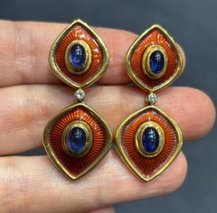 Amr Shaker Geneve enamel sapphire and diamond dangly earrings