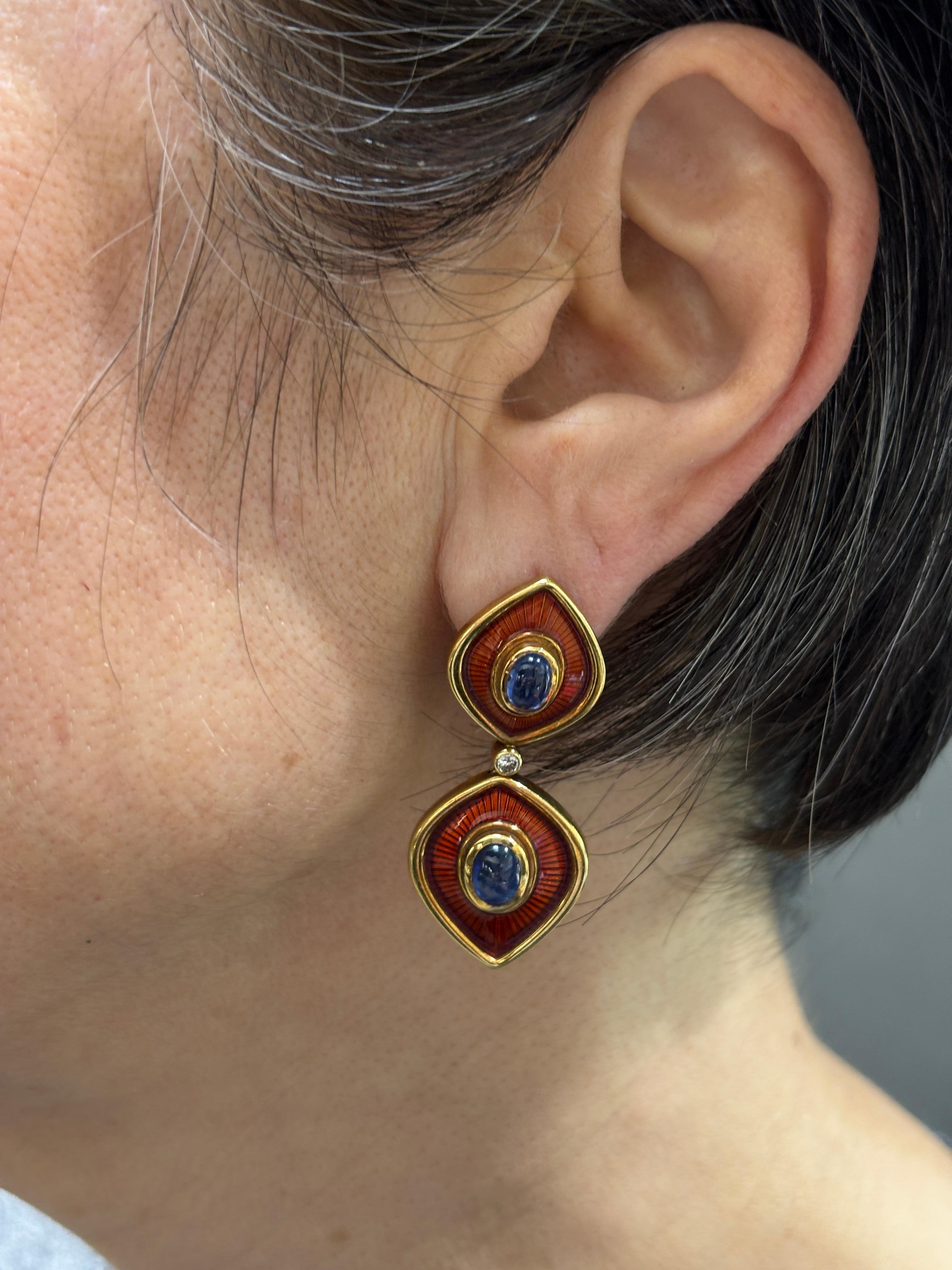 Pendientes colgantes Amr Shaker Geneve de zafiro esmaltado y diamantes 1