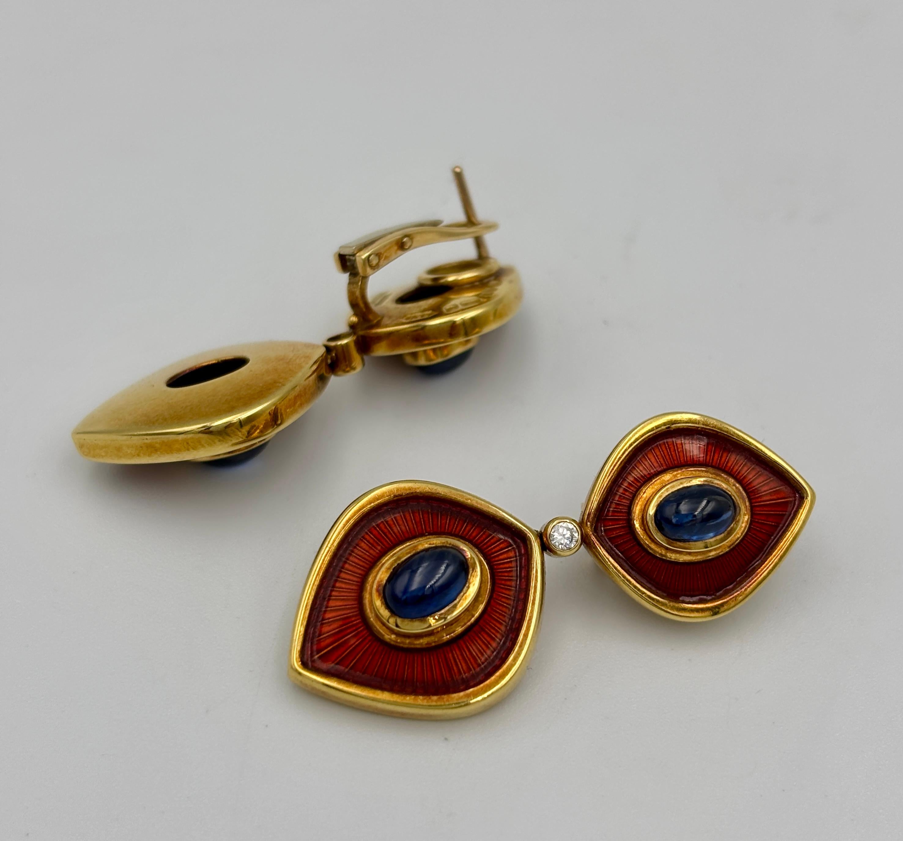 Pendientes colgantes Amr Shaker Geneve de zafiro esmaltado y diamantes 2