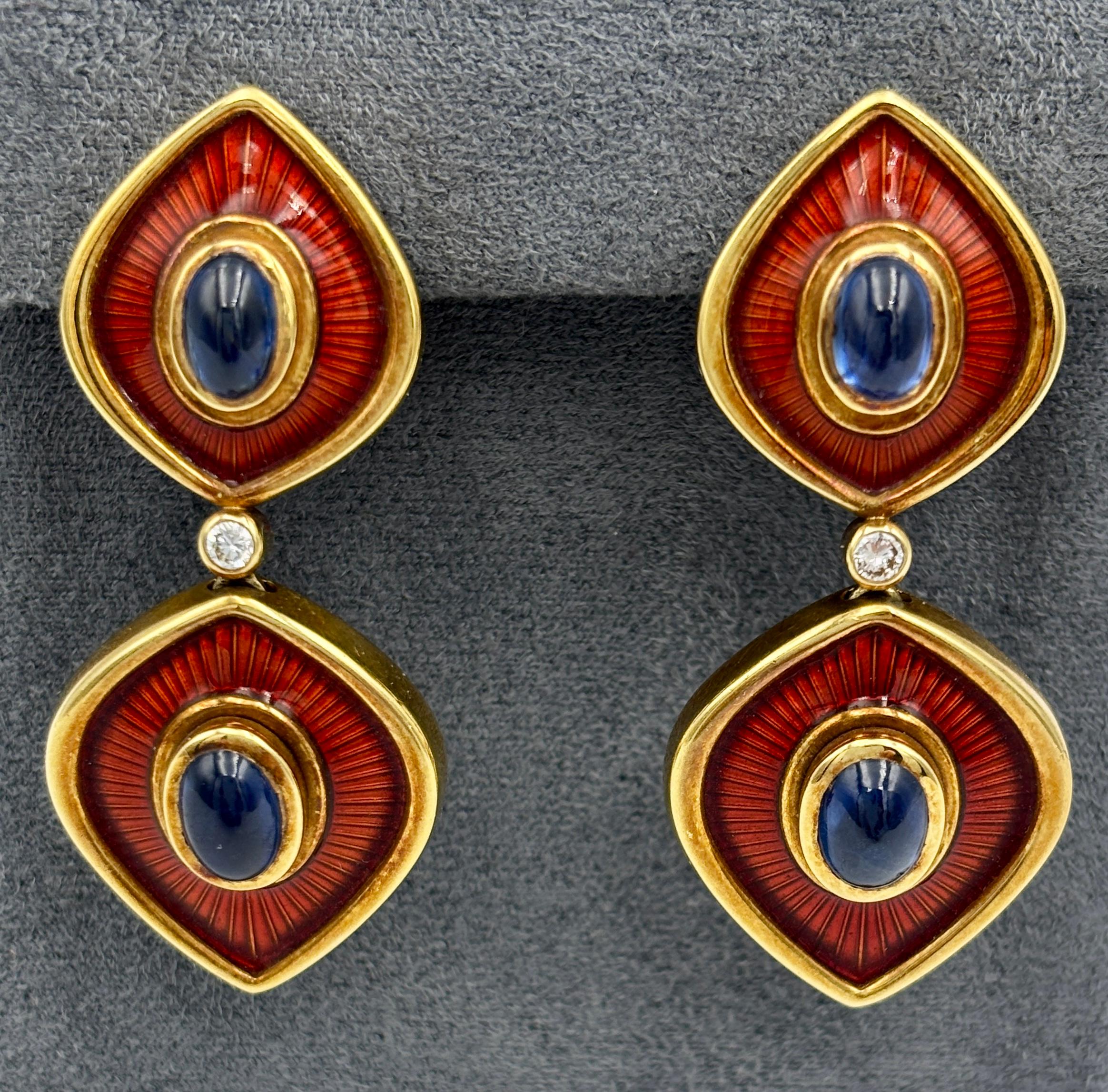 Pendientes colgantes Amr Shaker Geneve de zafiro esmaltado y diamantes 3