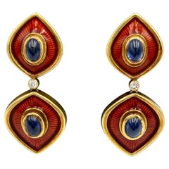 Amr Shaker Geneve enamel sapphire and diamond dangly earrings