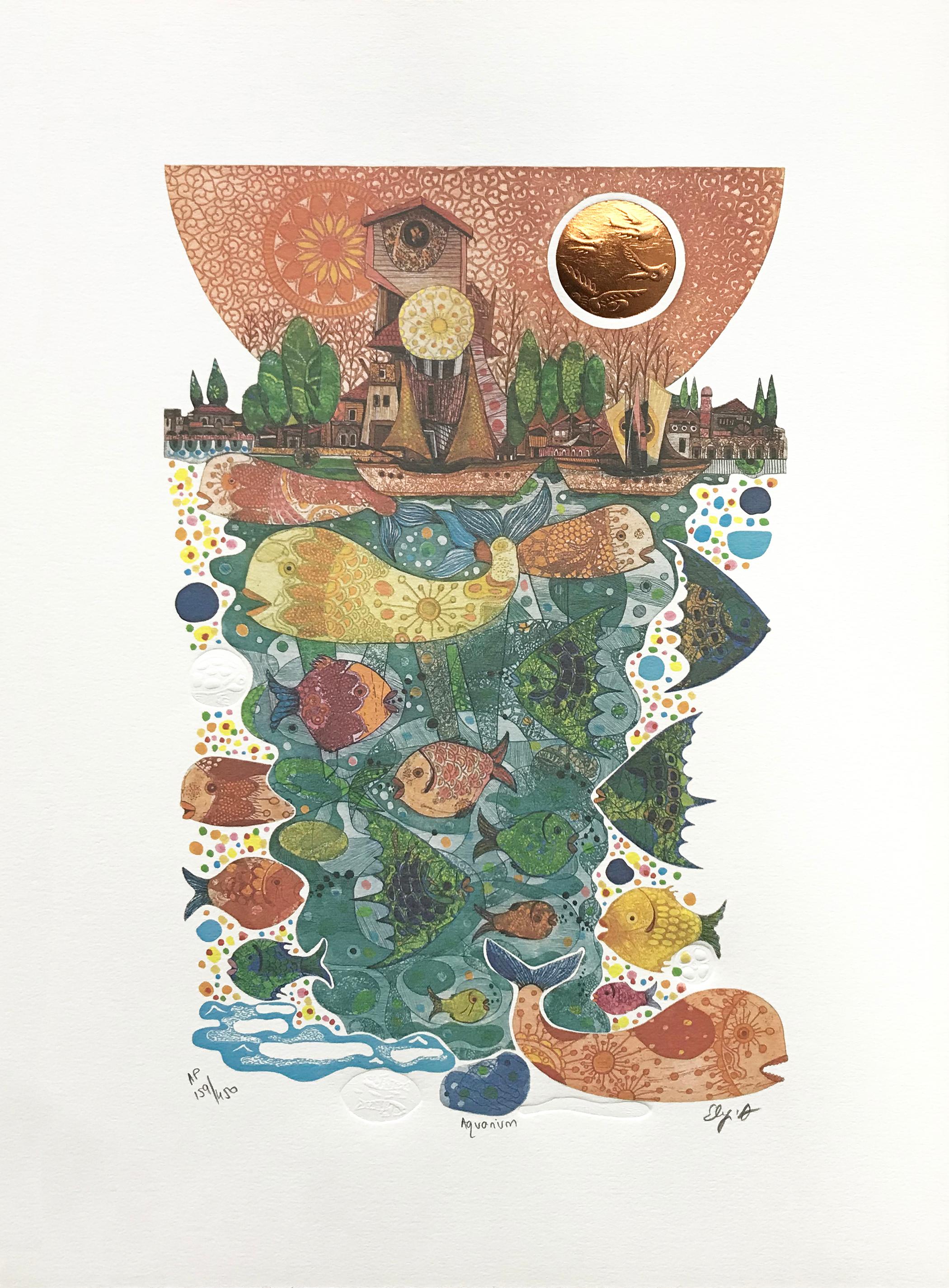 Amram Ebgi Figurative Print - AQUARIUM (JUDAICA ART)