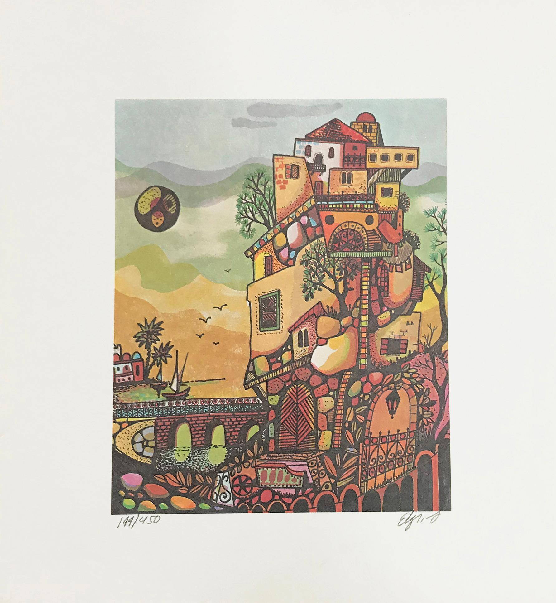 Amram Ebgi Landscape Print - CHILDREN'S PLAYHOUSE (JUDAICA ART)