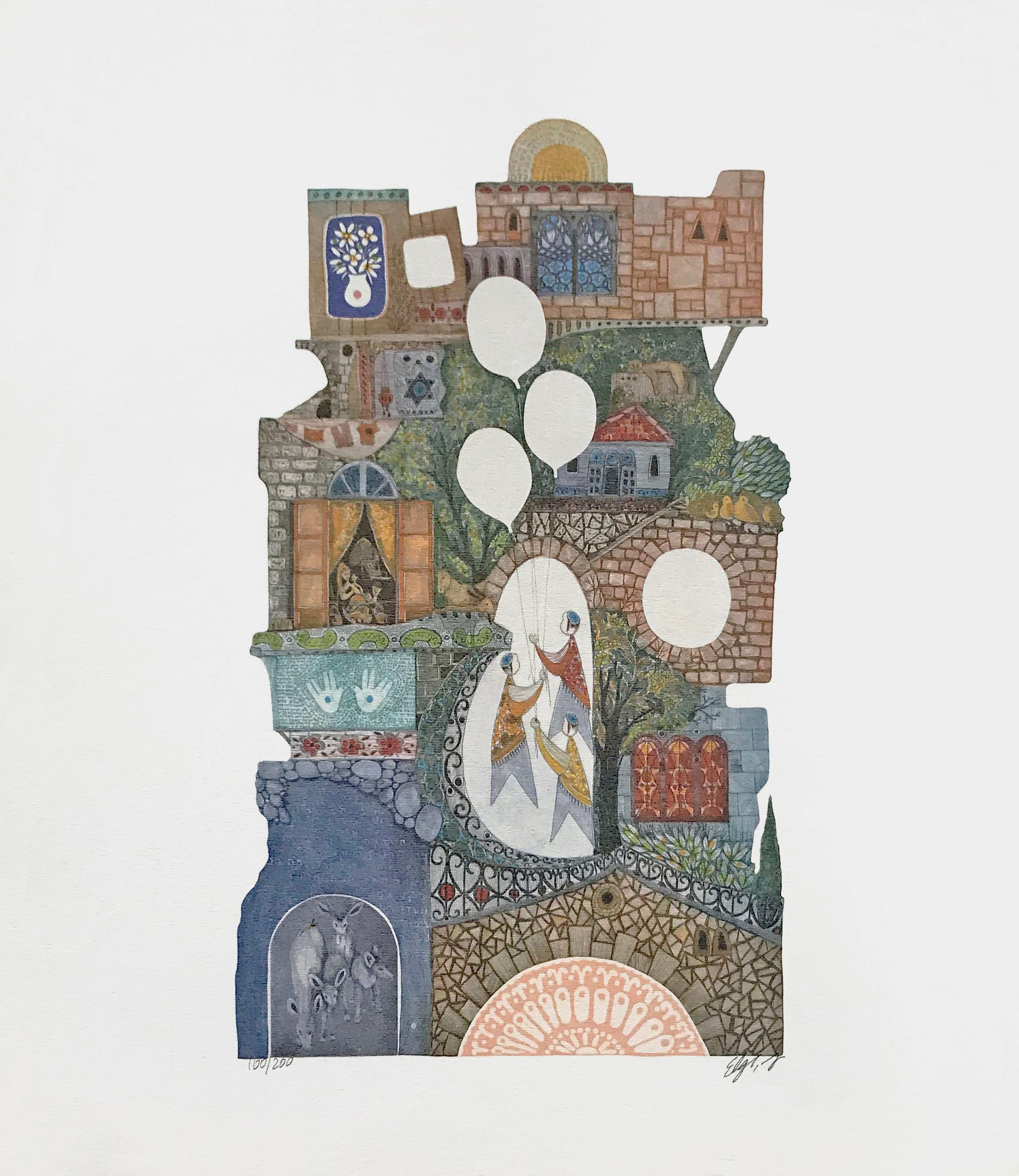 Figurative Print de Amram Ebgi - CASA DE JUEGOS (ARTE JUDAICA)
