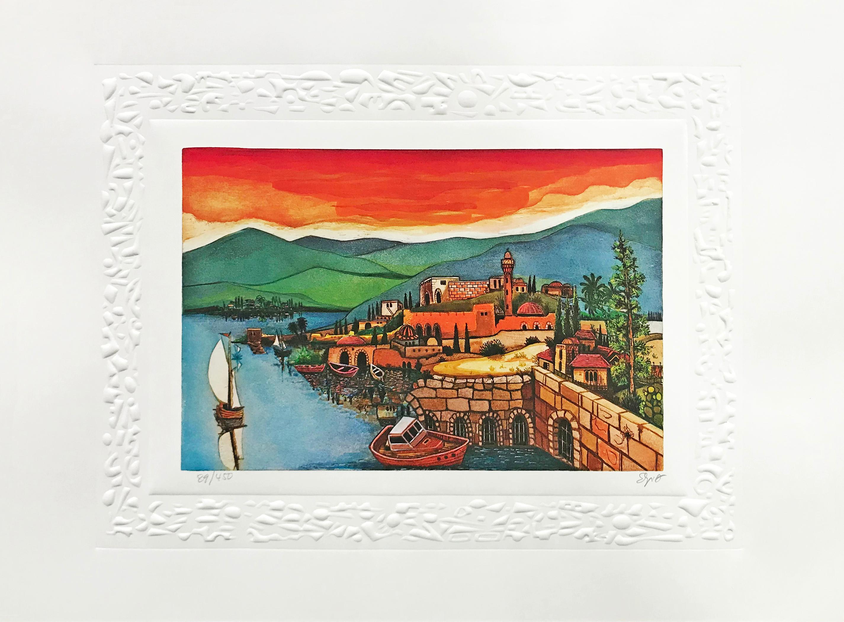 Amram Ebgi Interior Print - SEA OF GALILEE (JUDAICA ART)