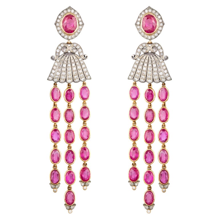 Amrapali Jewels 14 Karat Gold and 925 Silver, Ruby and Diamond Earrings ...