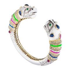 Amrapali Jewels 14 Karat Gold, Enamel, Iolite, Emerald, Ruby and Diamond Bangle