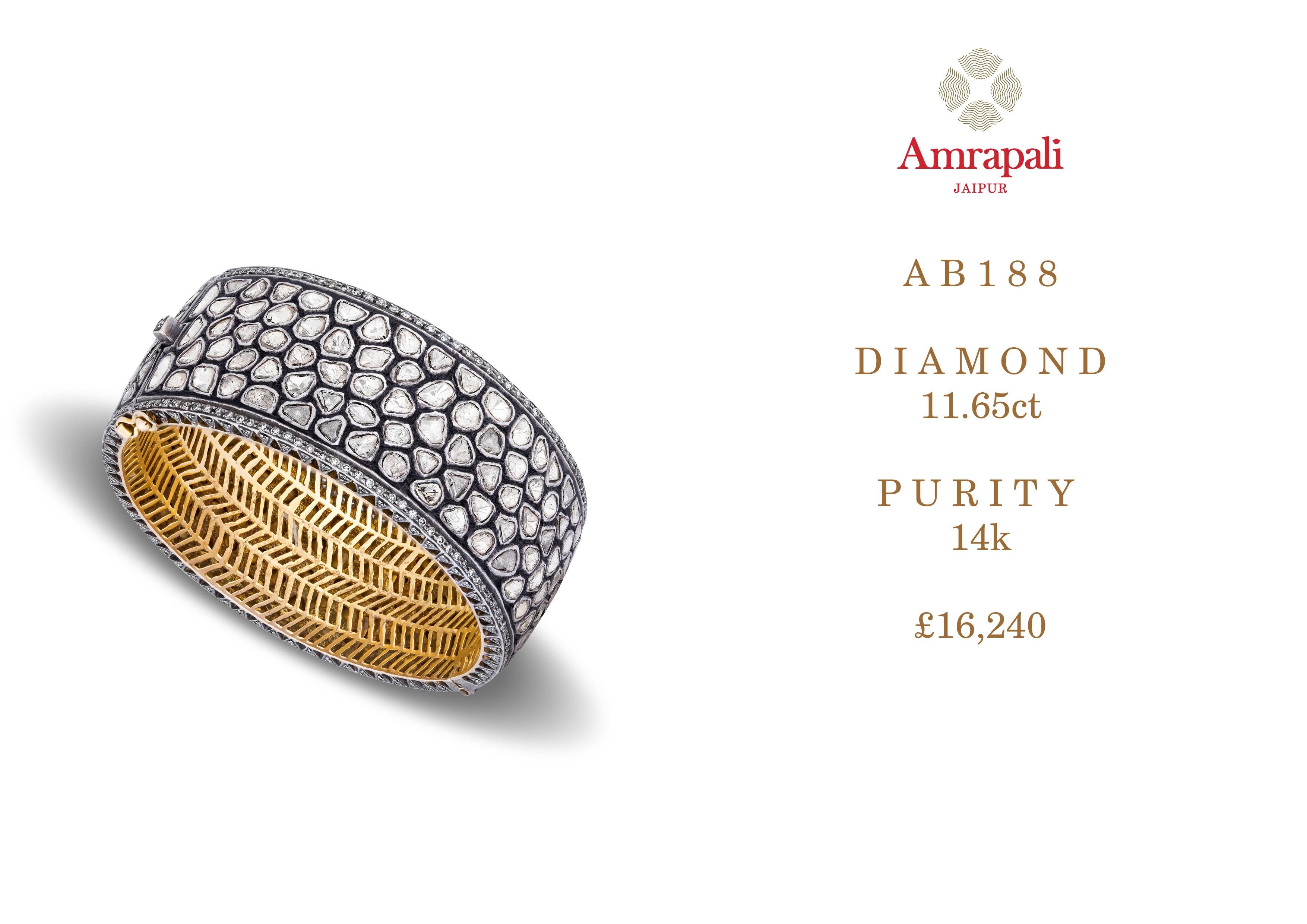 Amrapali Jewels 14k gold & Polki diamond bangle 

Diamond weight - 11.65ct
Size - 5.8cm
