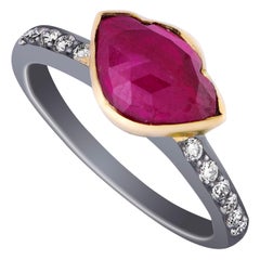Amrapali Jewels 18 Karat Gold and 925 Silver, Ruby and Diamond Ring