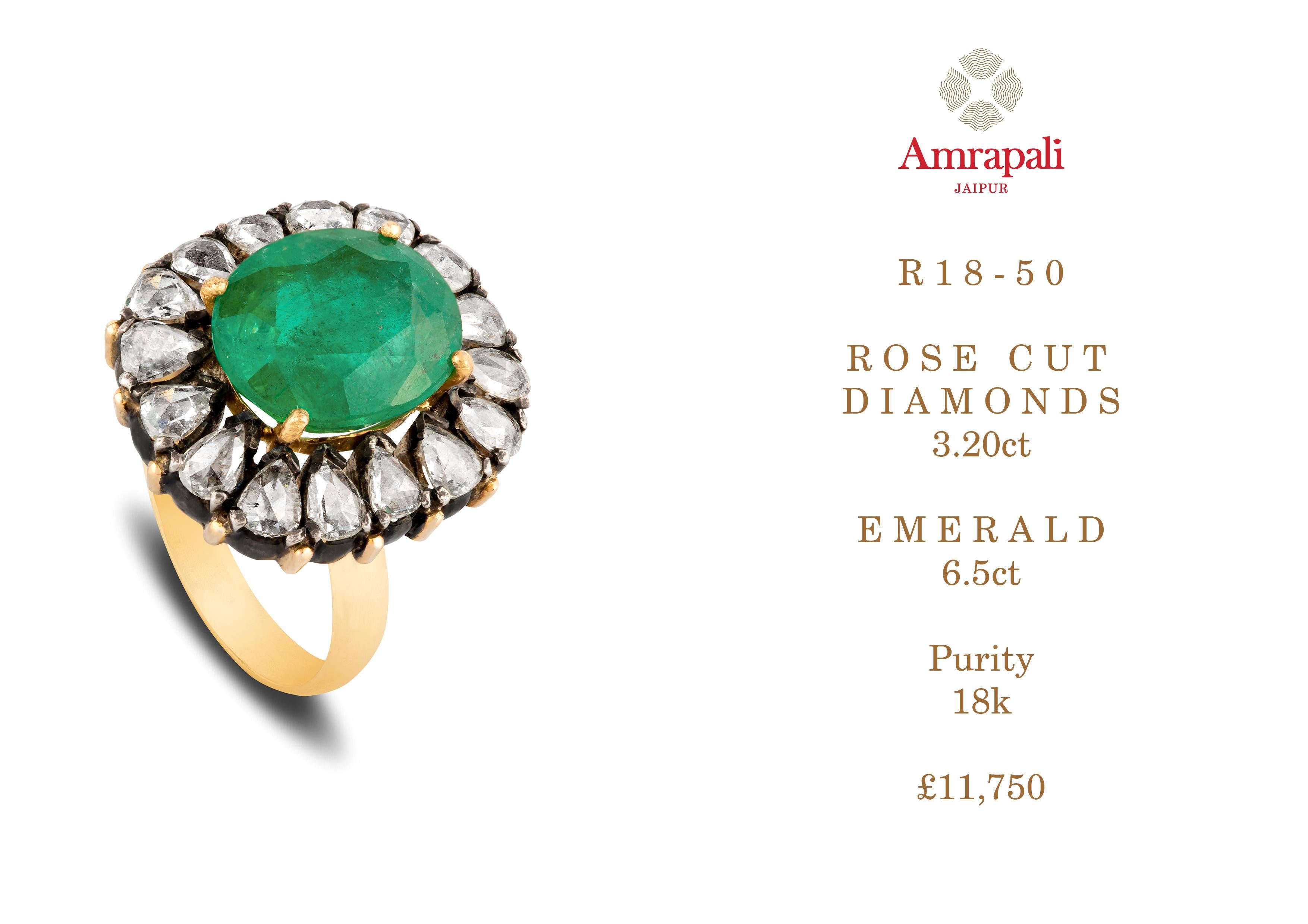 Amrapali Jewels 18 Karat Gold and 925 Sterling Silver, Emerald & Diamond Ring

Emerald weight - 6.50ct
Diamond weight - 3.20ct

Ring size - 54
