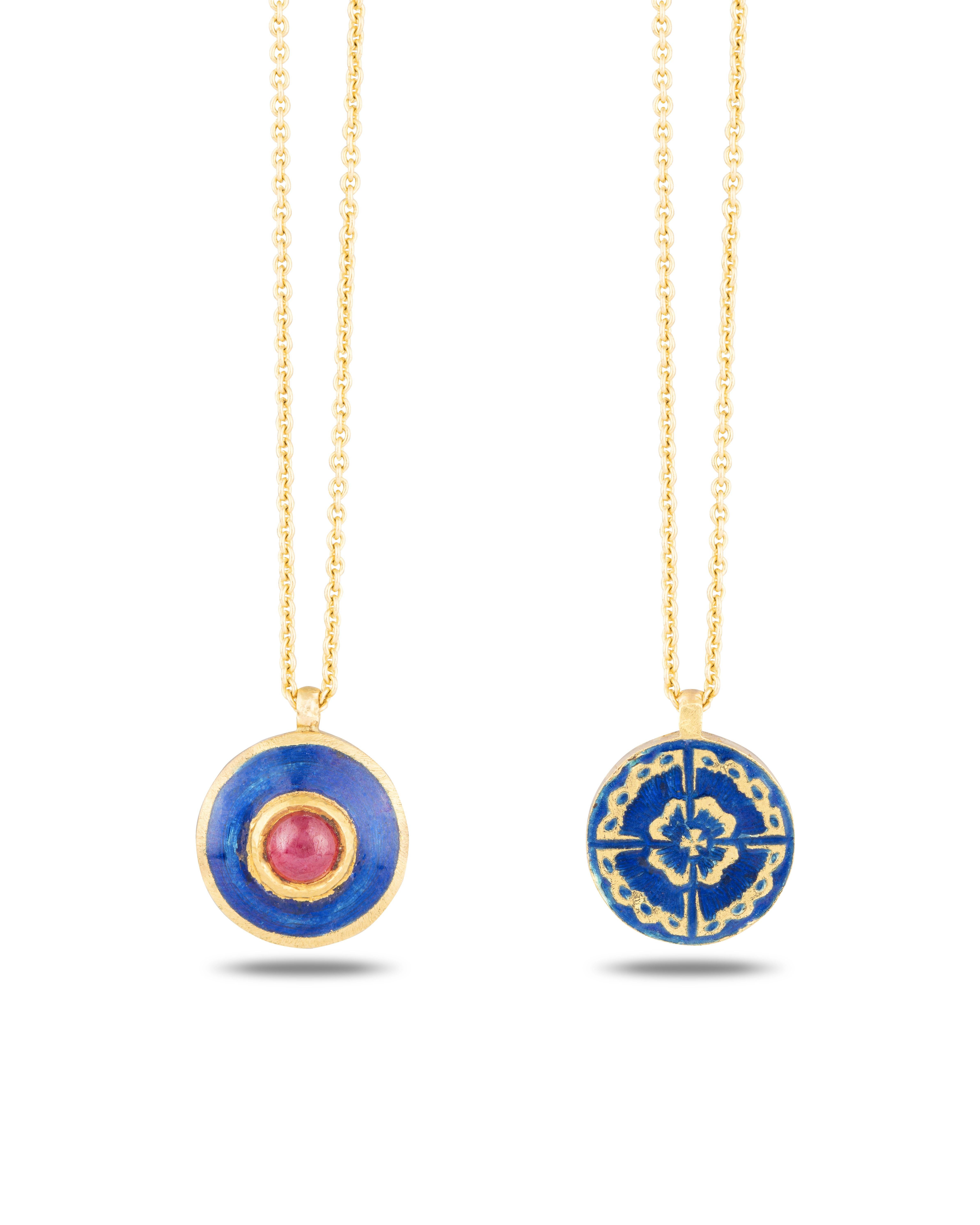 Women's Amrapali Jewels 18 Karat Gold, Enamel and Ruby Necklace For Sale