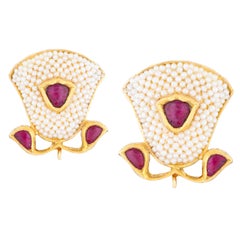Amrapali Jewels 18 Karat Gold, Ruby and Pearl Earrings