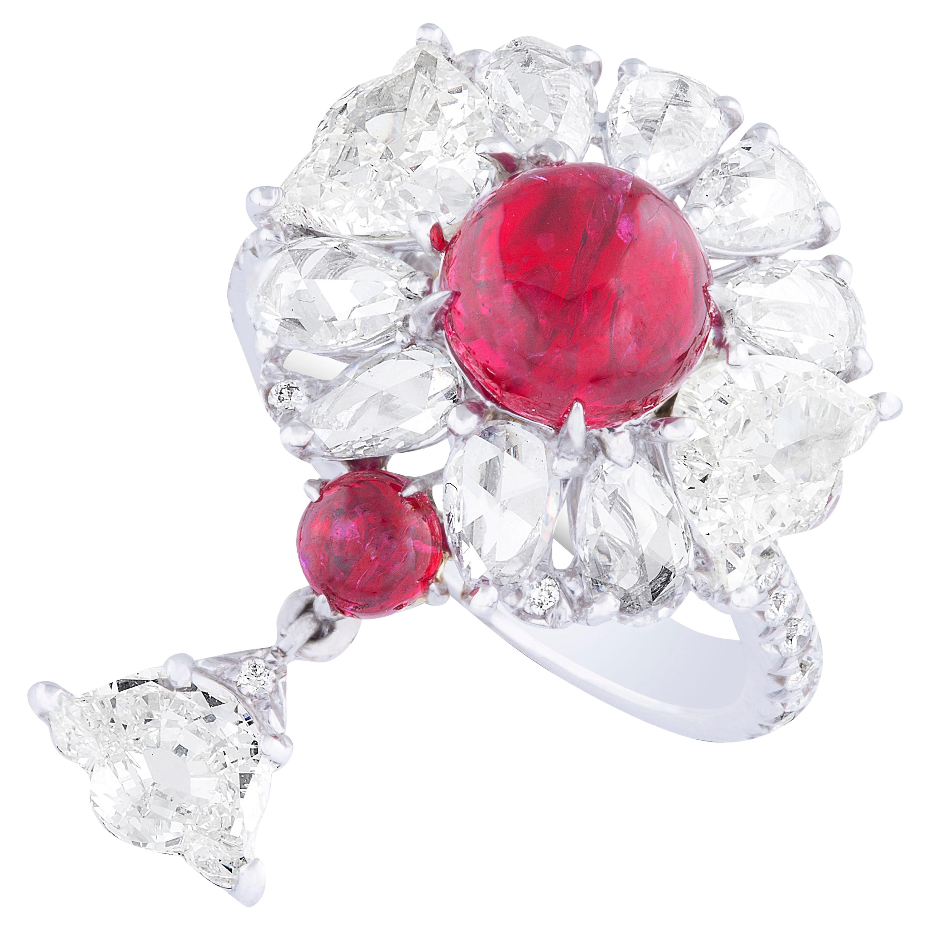 Amrapali Jewels 18 Karat Gold, Ruby 'Burma No Heat' and Diamond Ring For Sale