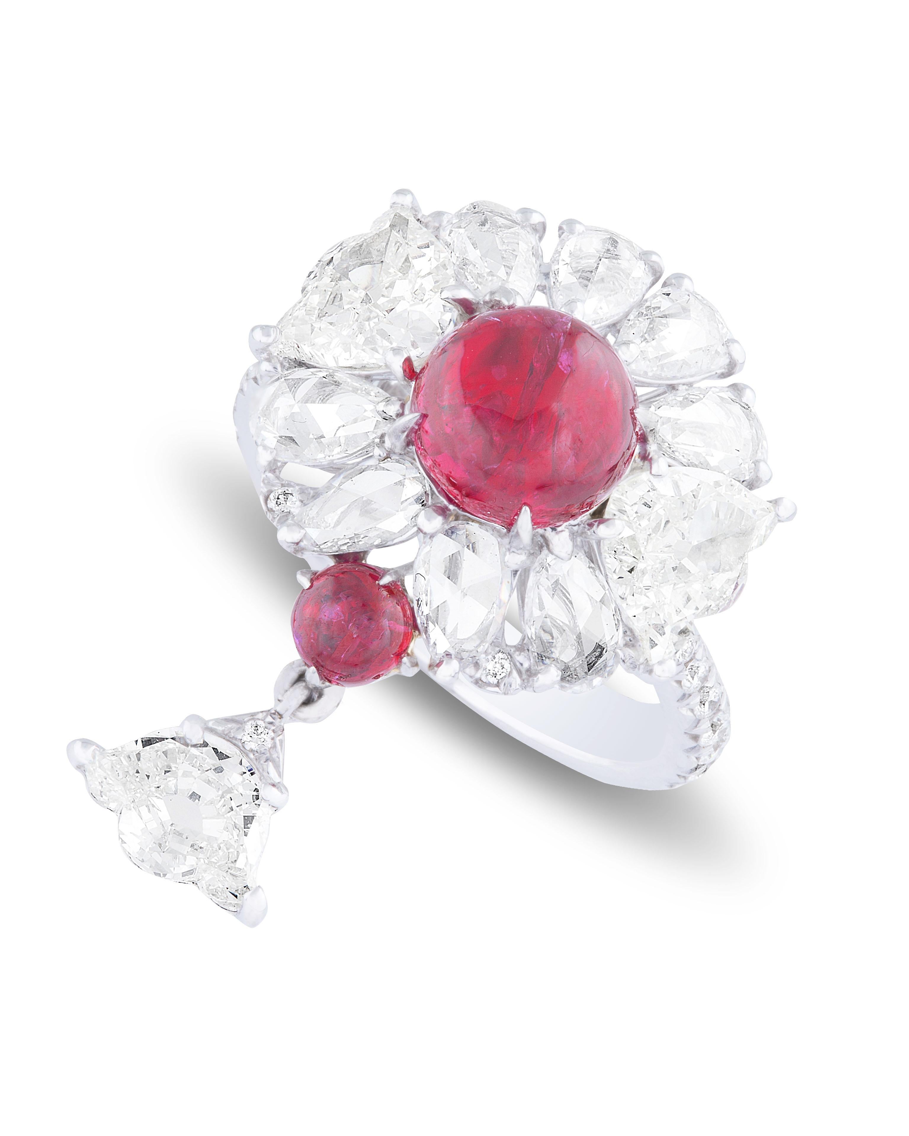 Women's Amrapali Jewels 18 Karat Gold, Ruby 'Burma No Heat' and Diamond Ring For Sale
