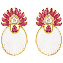 Amrapali Jewels 18 Karat Gold, Ruby, Crystal and Diamond Earrings