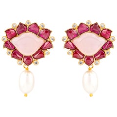 Amrapali Jewels 18 Karat Gold, Ruby, Diamond and Pearl Earrings