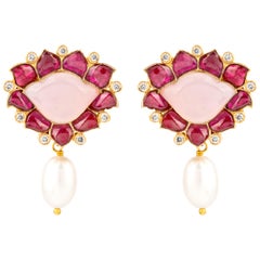 Amrapali Jewels 18 Karat Gold, Ruby, Diamond and Pearl Earrings