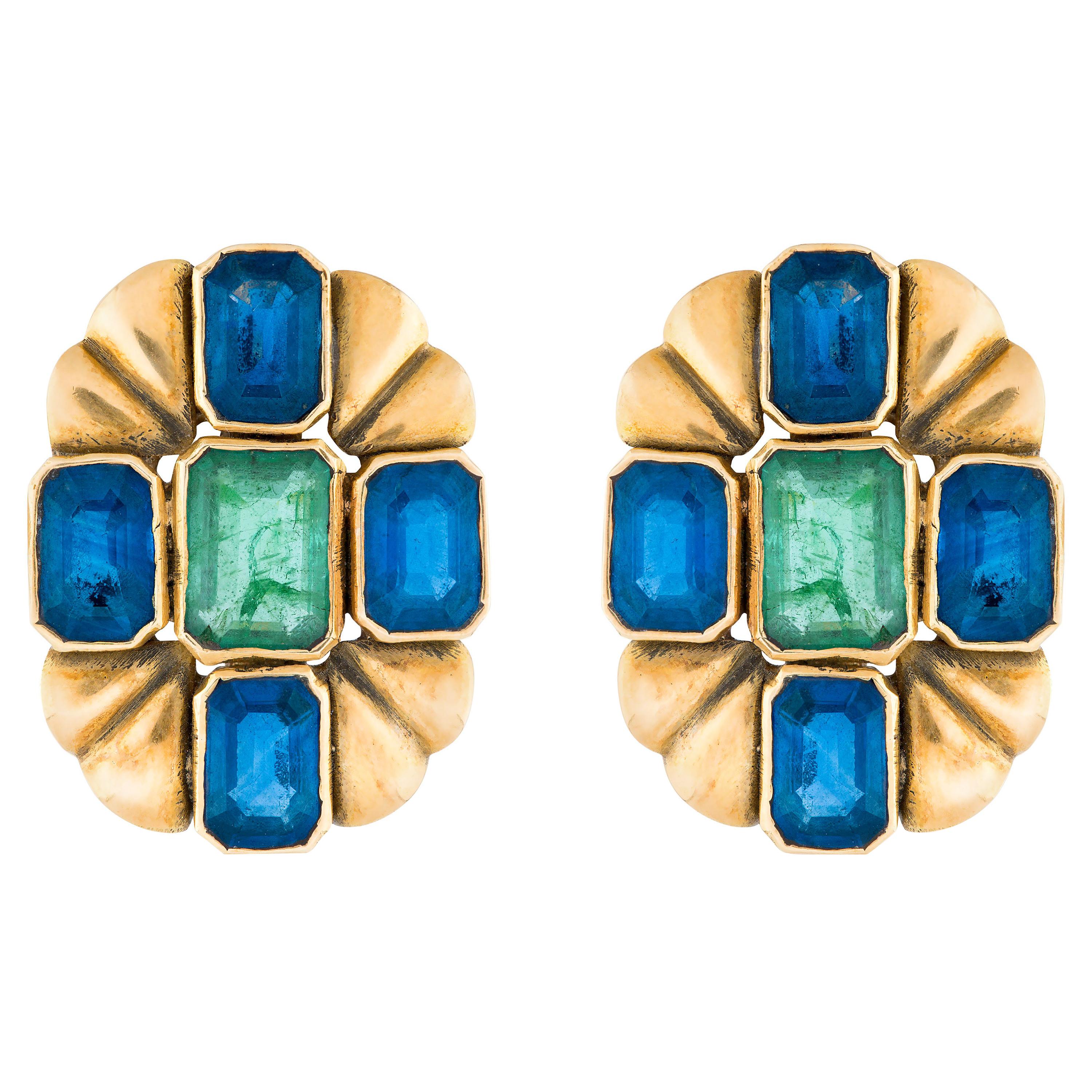 Amrapali Jewels 18 Karat Gold, Sapphire and Emerald Earrings For Sale