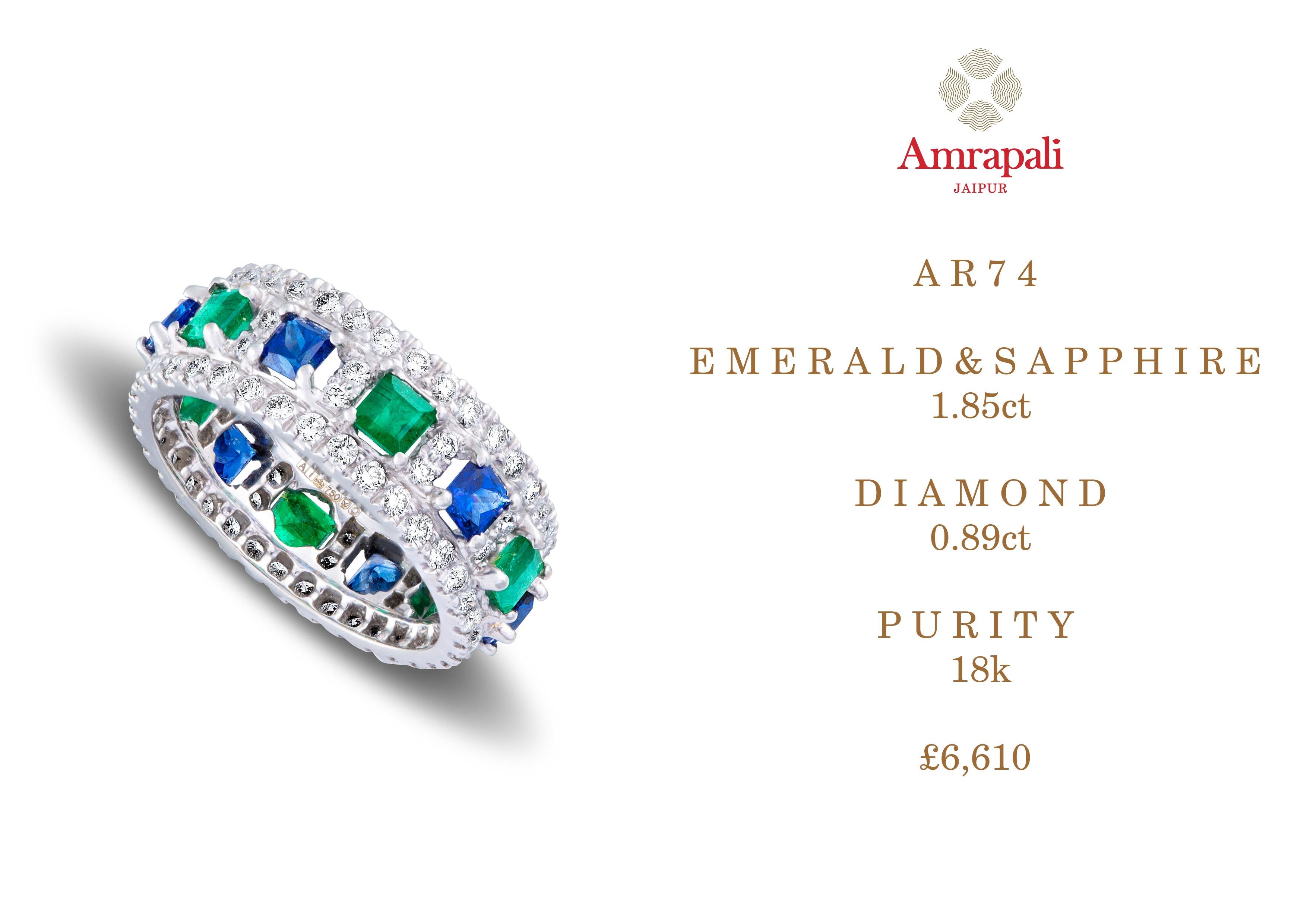 Amrapali Jewels 18k gold, Sapphire, Emerald & Diamond ring  

Sapphire & Emerald weightweight - 1.85ct
Diamond weight - 0.98ct  

Ring size - 51


