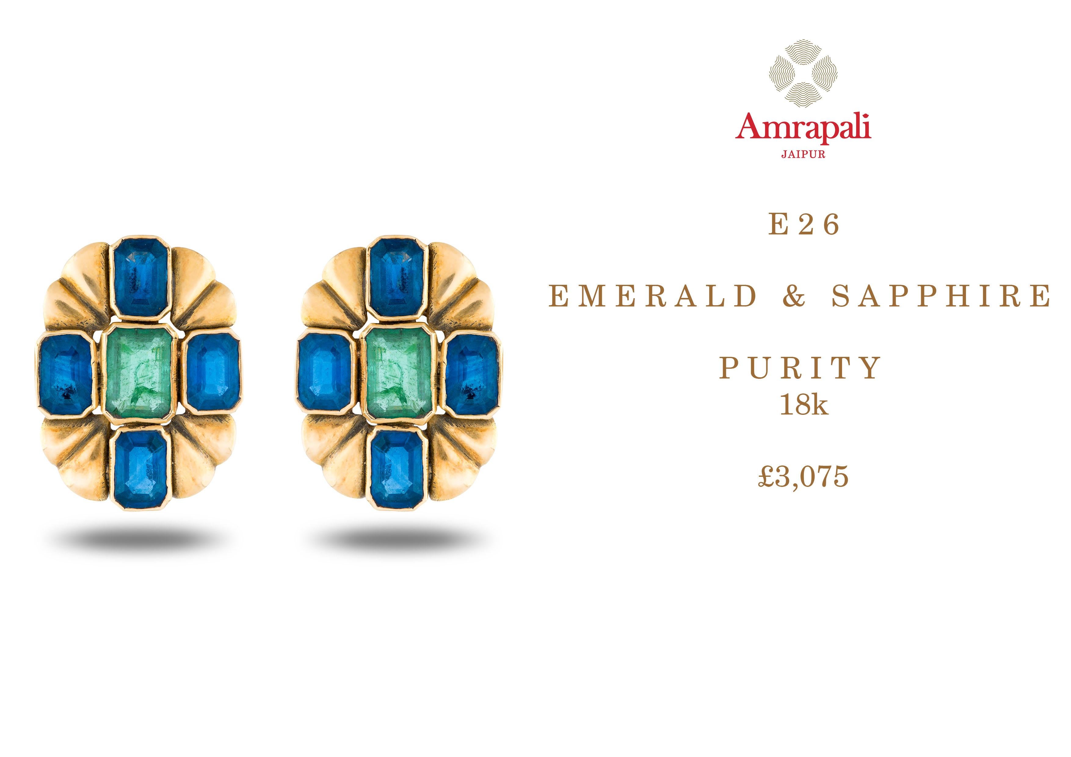 Amrapali Jewels 18k gold, Sapphire & Emerald earrings  
Size - L - 2CM     W - 1.5cm 


