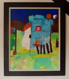 Edificio astratto - Pittura acrilica della fine del XX secolo di Amrik Varkalis