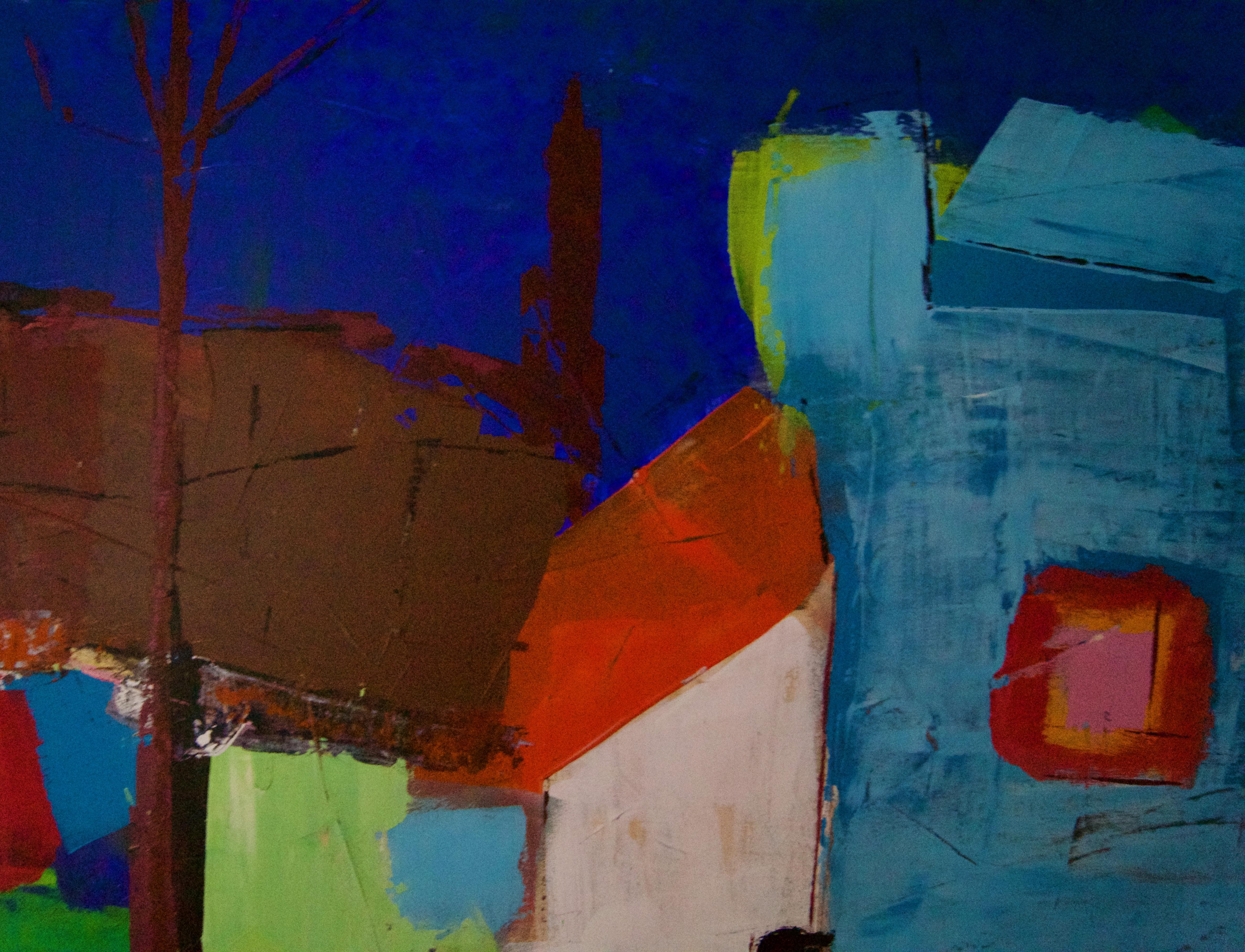 Edificio astratto - Pittura acrilica della fine del XX secolo di Amrik Varkalis in vendita 4