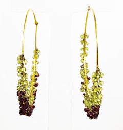 Amrita Singh Large Gold Hoop Earrings with Peridot and Garnet
