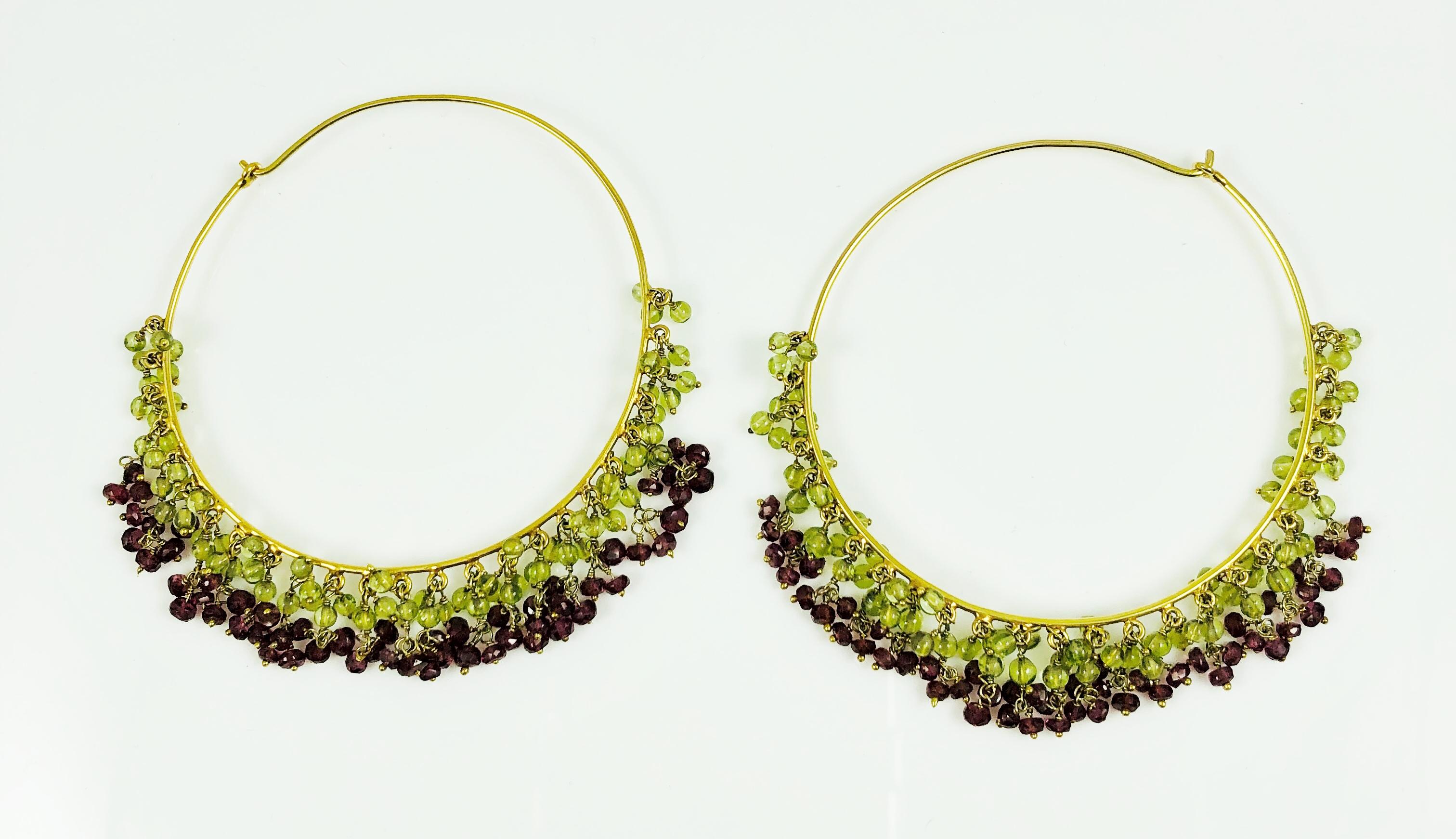 Bead Amrita Singh Large Gold Hoop Earrings with Peridot and Garnet