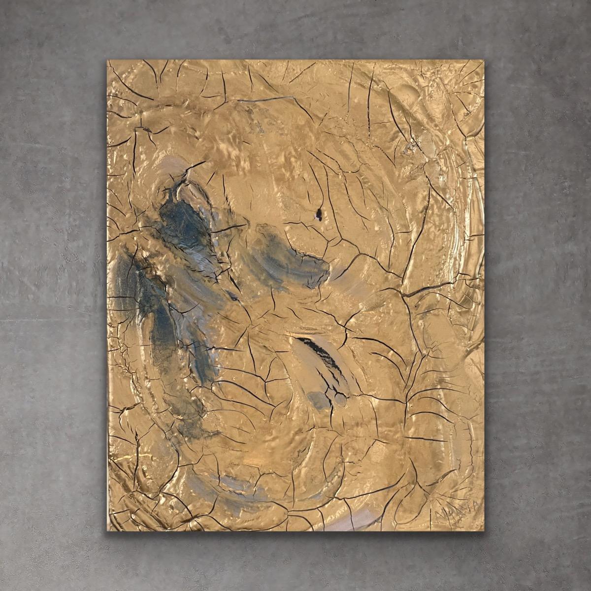 Multilayered, highly textured, shining gold highlights this piece. The rich oils shine through as the light changes throughout the day making this Amrta Art Gold Piece feel alive and like multiple paintings in one. Other Amrta Art pieces have sold