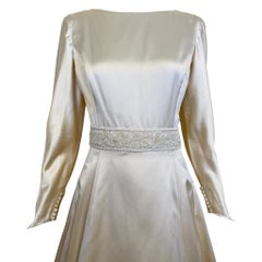 Amsale Aberra 1990's Champagne Duchess Satin A-Line Open BackWedding Gown