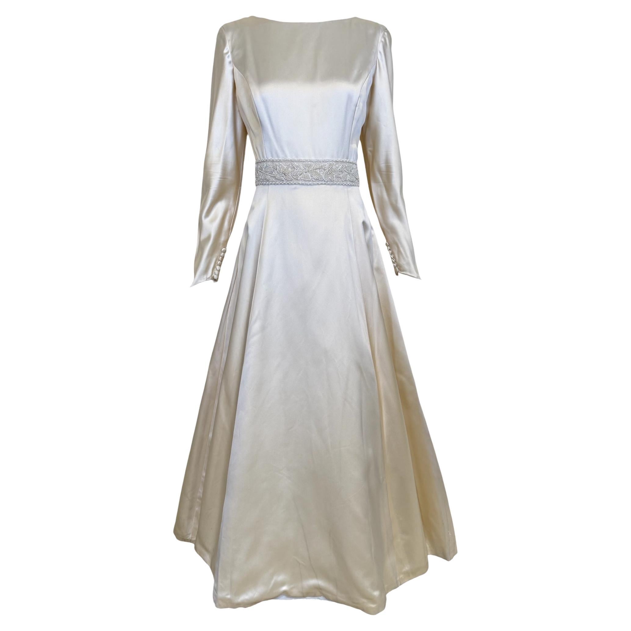 Amsale Aberra 1990's Champagne Duchess Satin A-Line Open BackWedding Gown