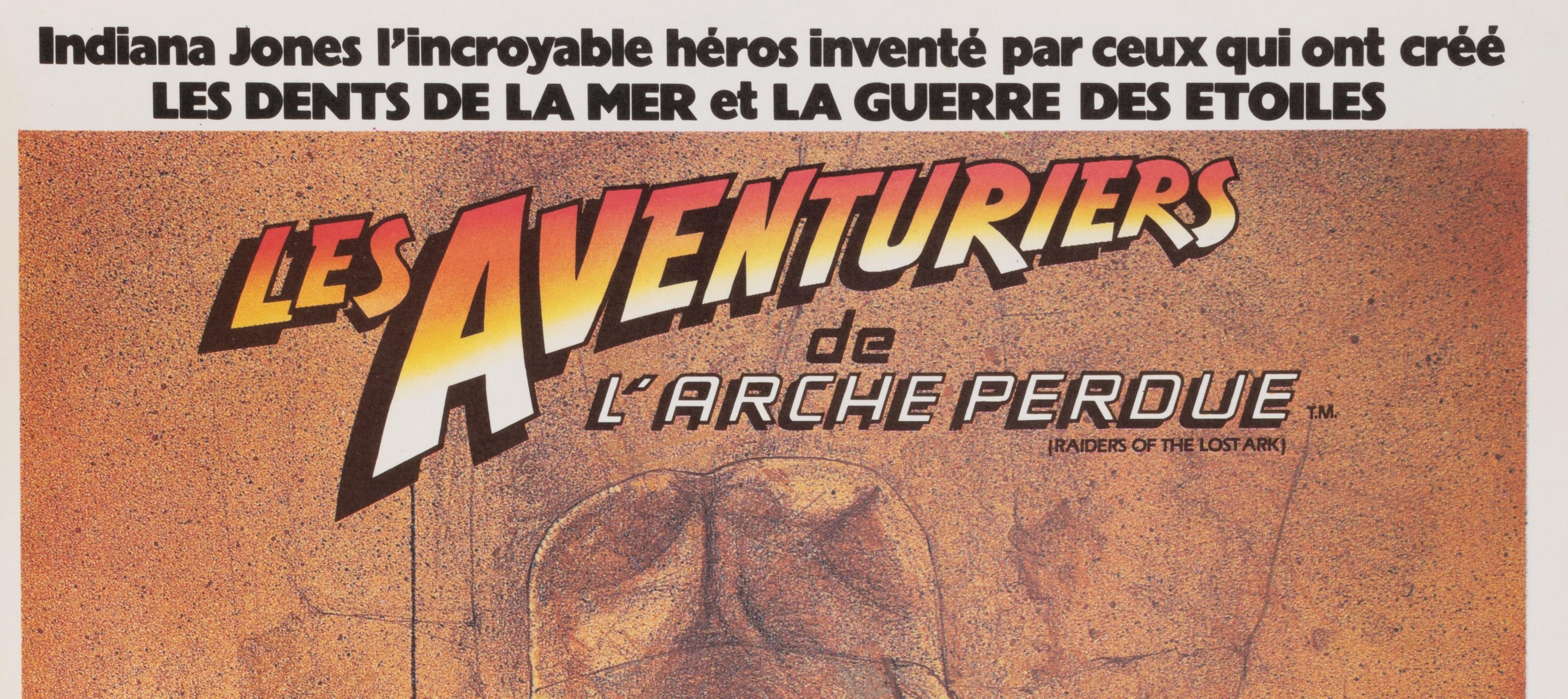 Original-Filmplakat für Raiders of the Lost Ark (Indiana Jones), erstellt von Amsel, um 1980.

Künstler: Anonym
Titel: Les aventures de l'arche perdue
Datum: 1981
Größe (B x H): 15,1 x 21,1 in / 38,3 x 53,6 cm
Drucker: Ste EXPL . Ets LALANDE COURBET