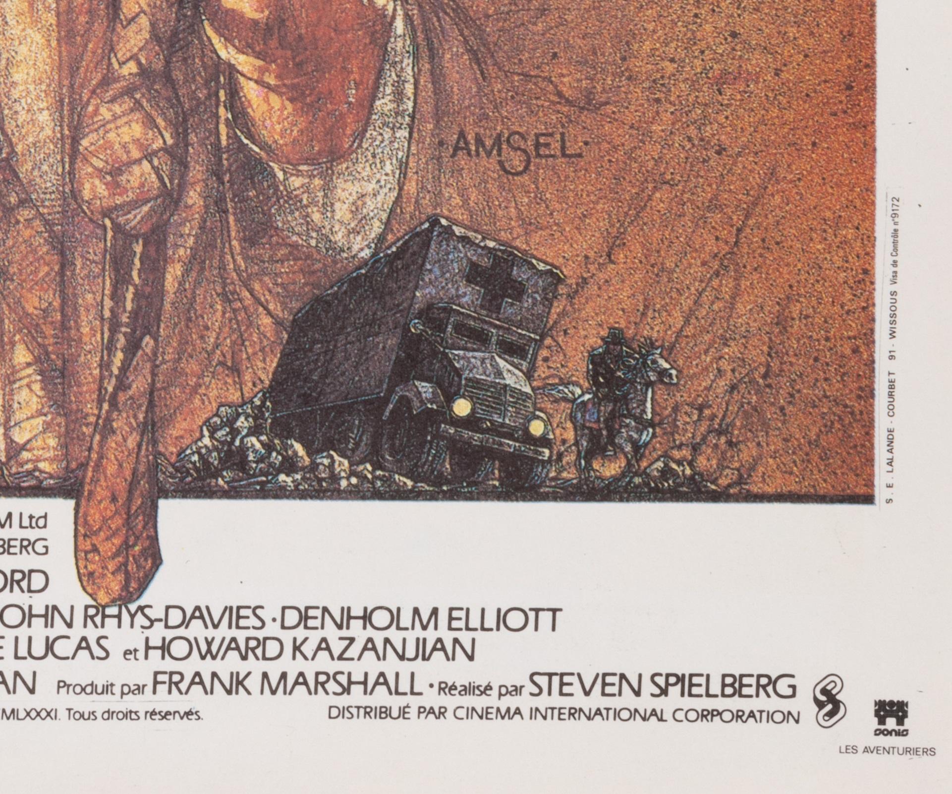 Amsel, affiche d'origine du film Indiana Jones, Raiders Lost Ark, Spielberg, 1980 Bon état - En vente à SAINT-OUEN-SUR-SEINE, FR
