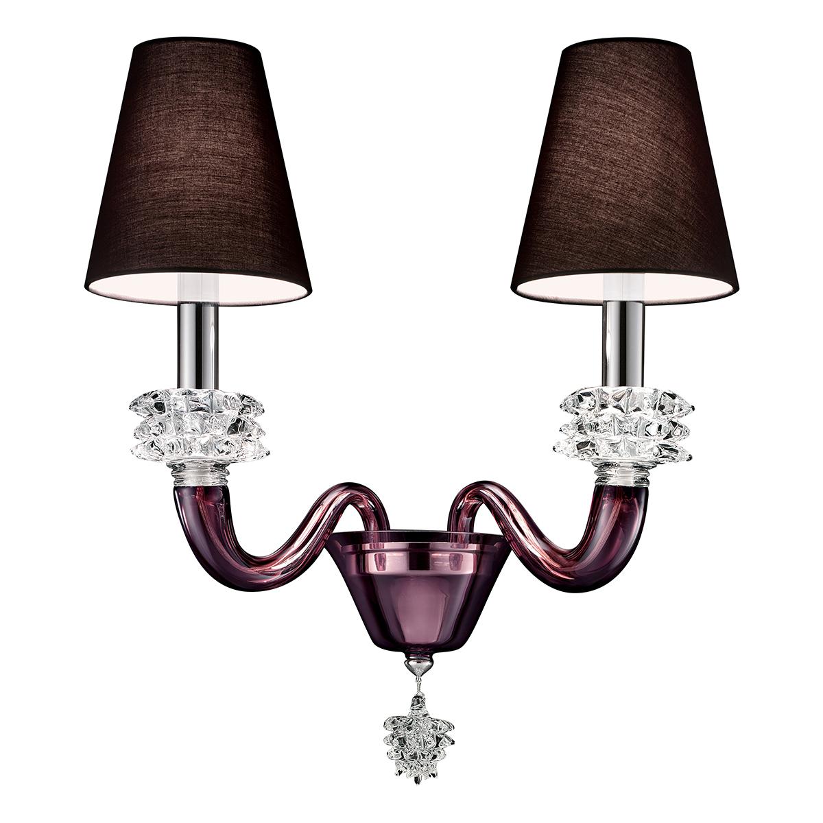Purple (Violet_VI) Amsterdam 5562 02 Wall Sconce in Glass with Black Shade, by Barovier&Toso